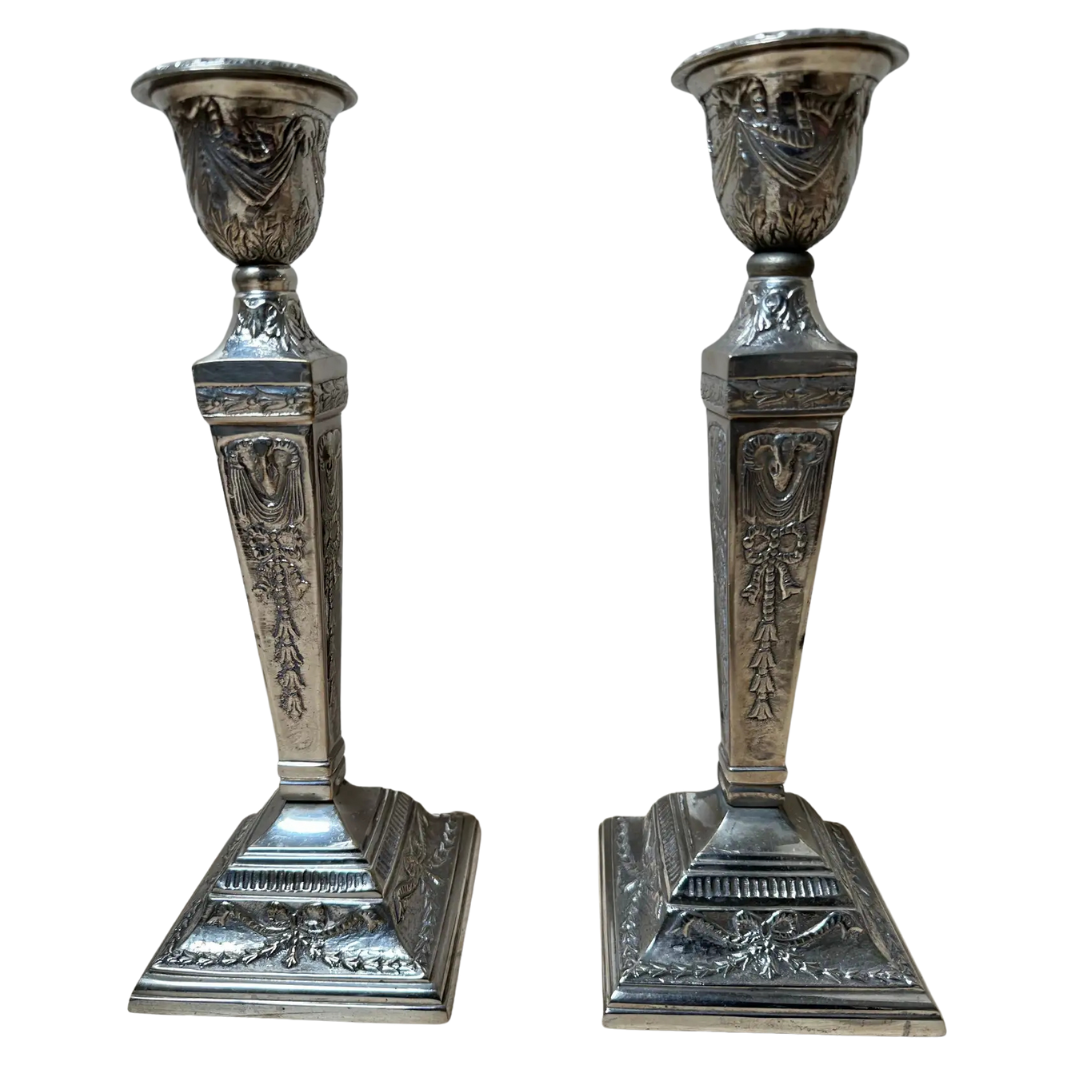 Vintage Neoclassical Silver-Plated Candlesticks