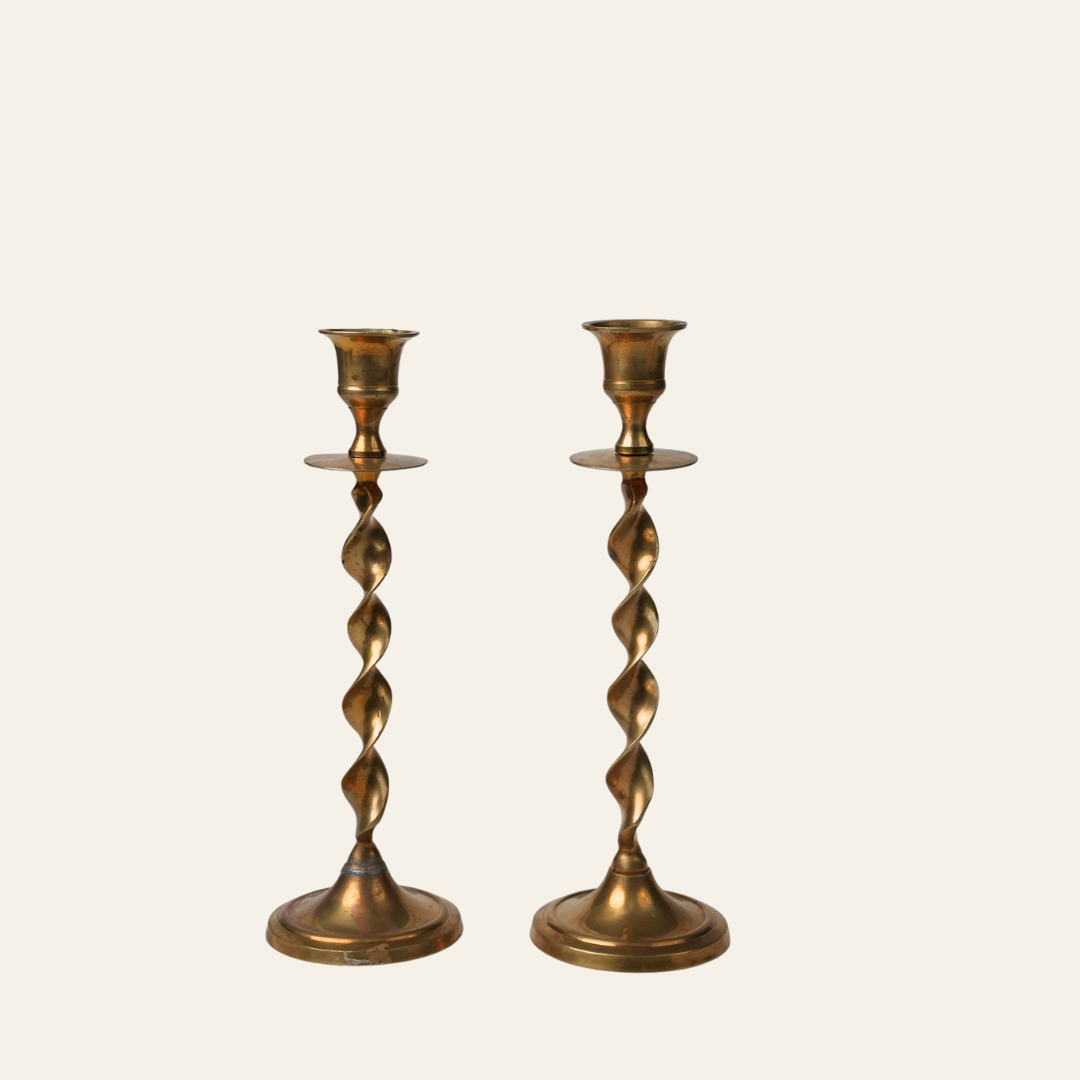 Vintage Brass Twist Candlesticks | Set of 2