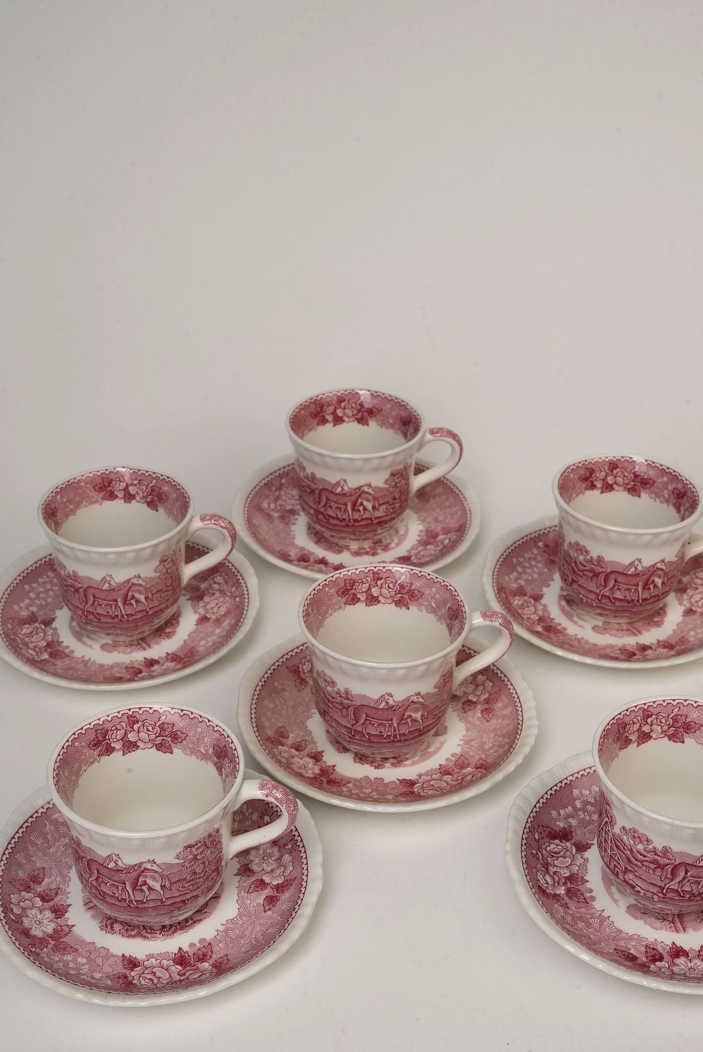 Adams 'Pastoral Scene' Large Cups & Saucers | Set of 6