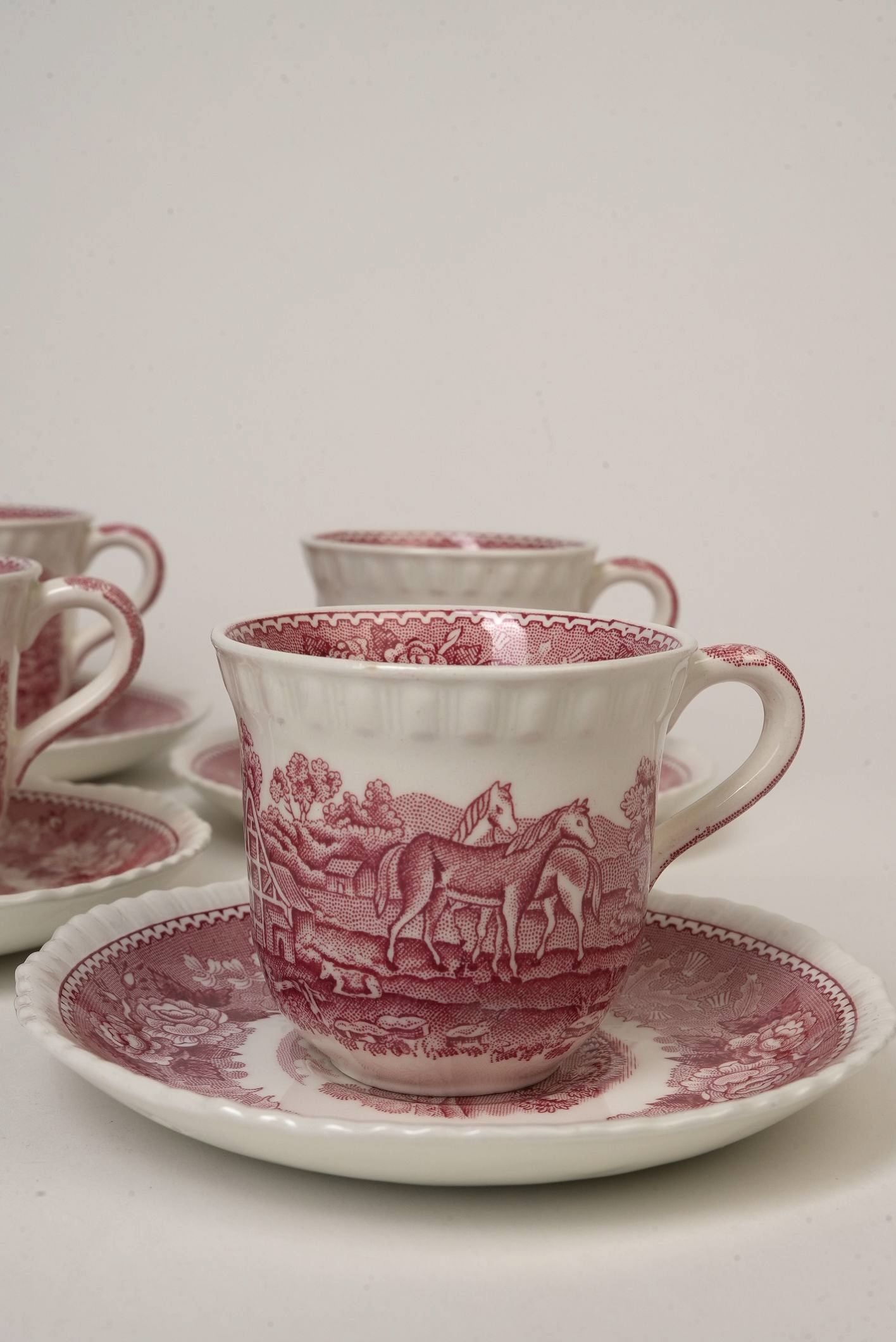 Adams 'Pastoral Scene' Large Cups & Saucers | Set of 6