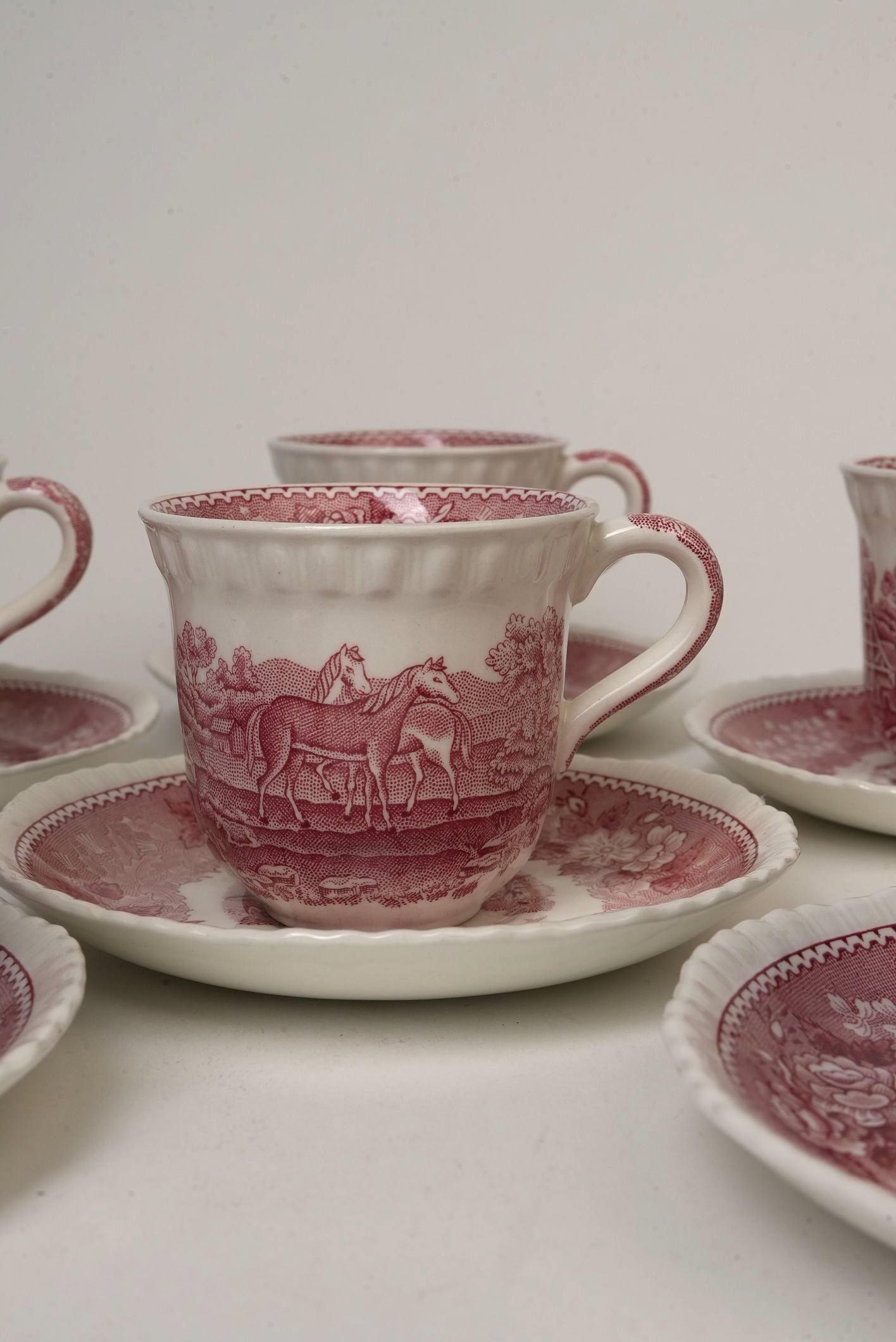 Adams 'Pastoral Scene' Large Cups & Saucers | Set of 6