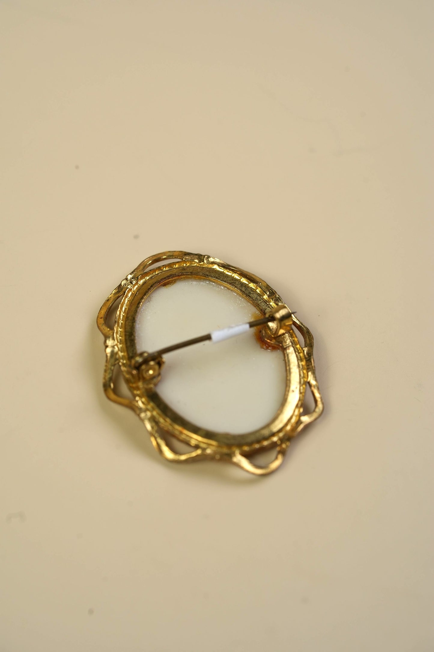 Antique Cameo Brooch | Classical Profile in Gilt Filigree Frame