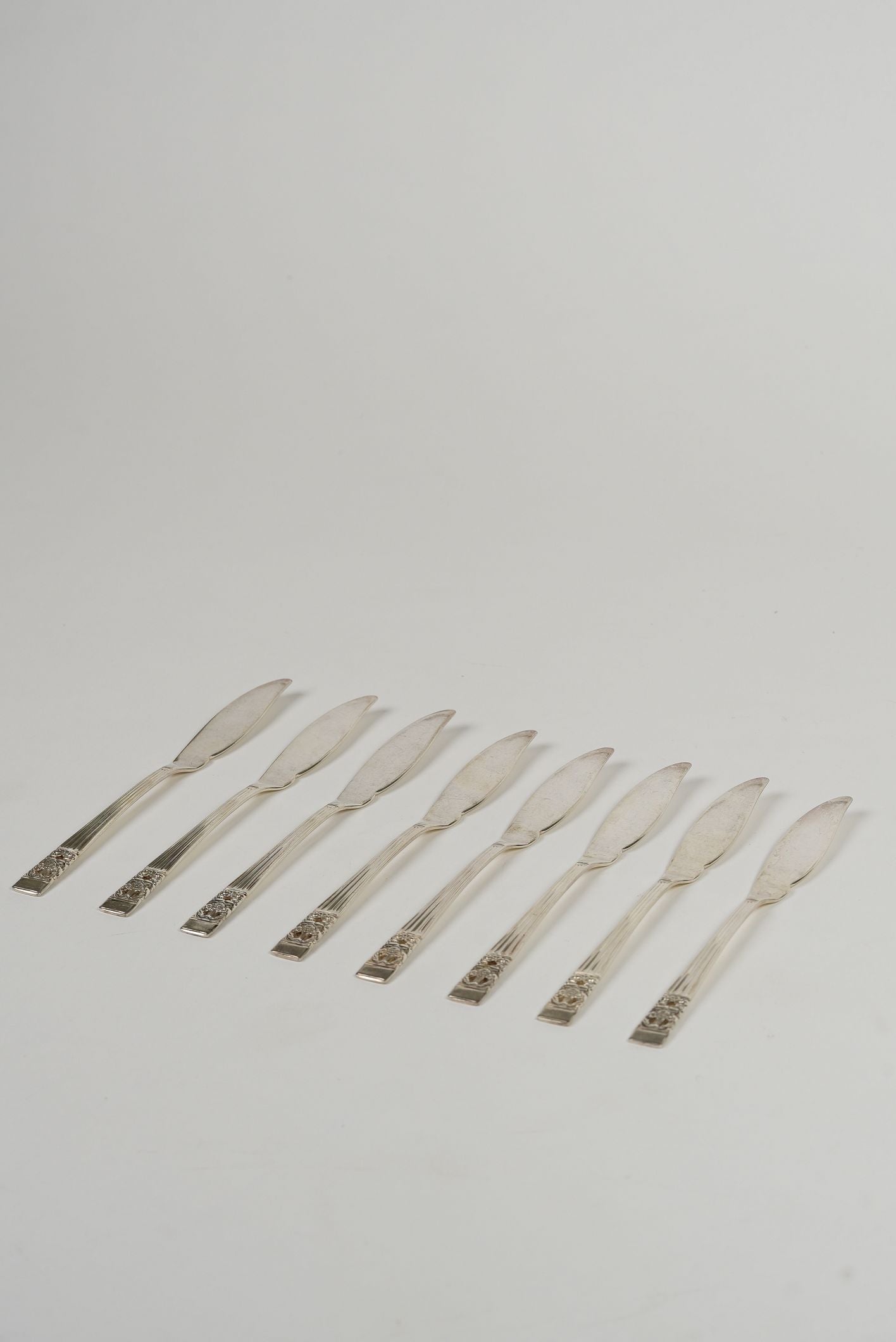 Antique Sliver Plated Floral Butter Knives | Set of 8