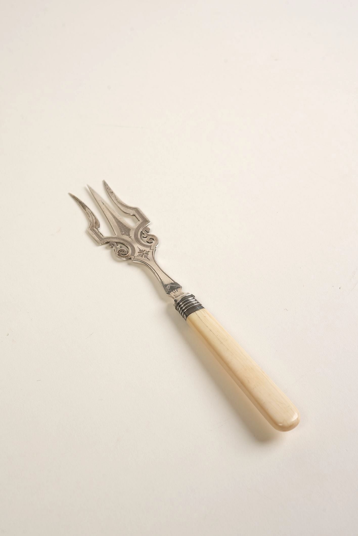 Antique Solid Silver Serving Fork with Bone Handle