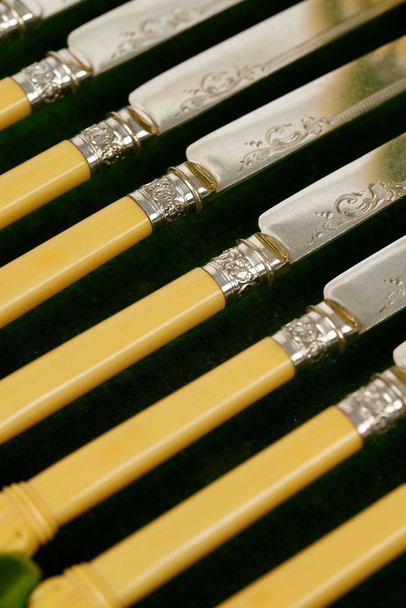 Antique Dinner Forks & Knives with Ornate Handles