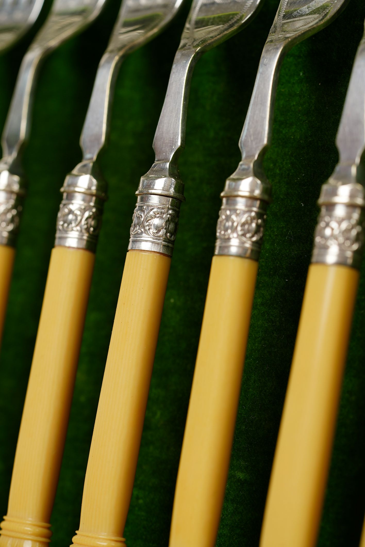Antique Dinner Forks & Knives with Ornate Handles