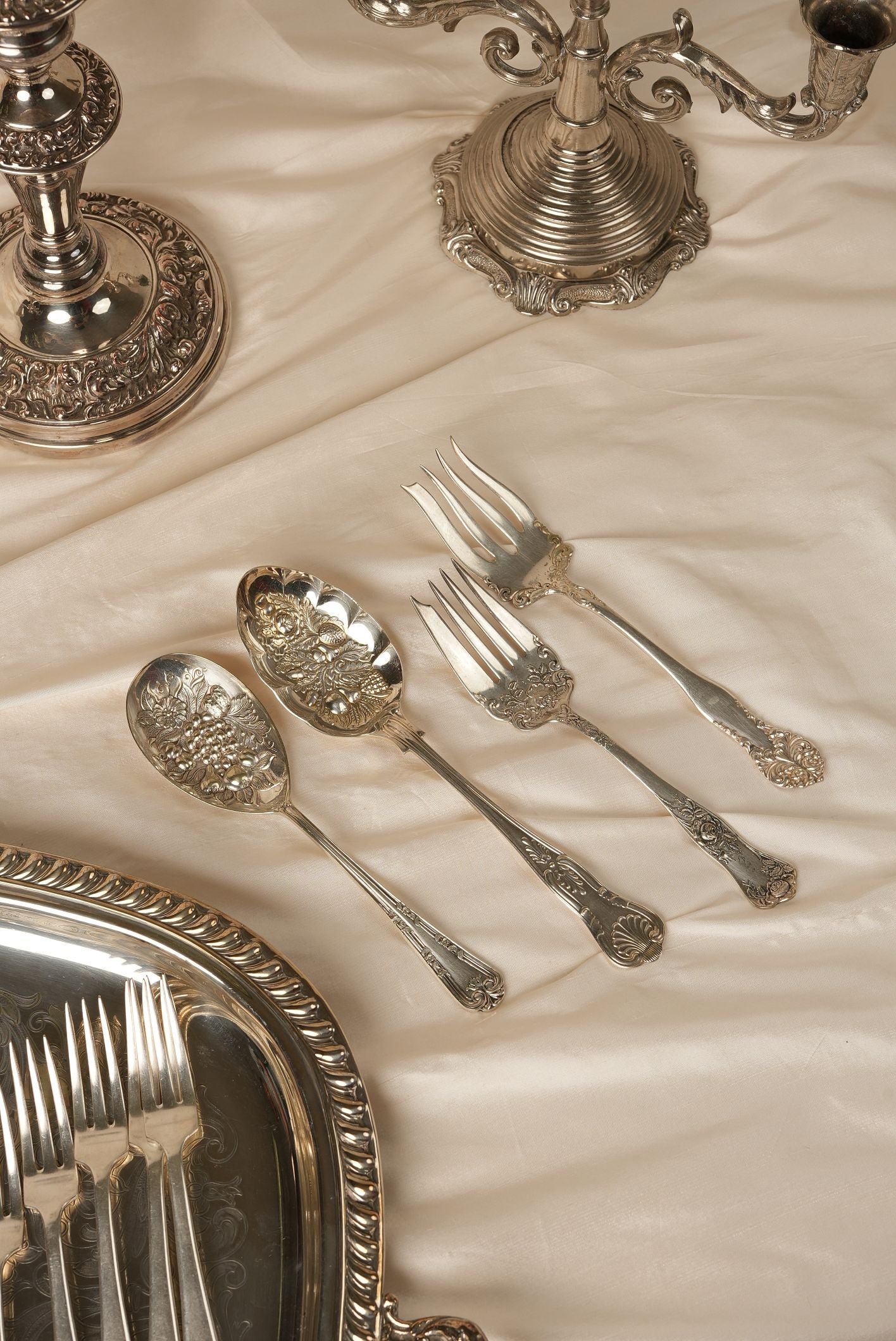 Baroque-Style Silver-Plated Serving Spoon