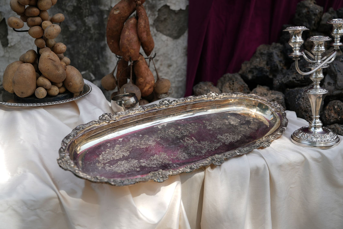Ornate Silver-Plated Engraved Tray