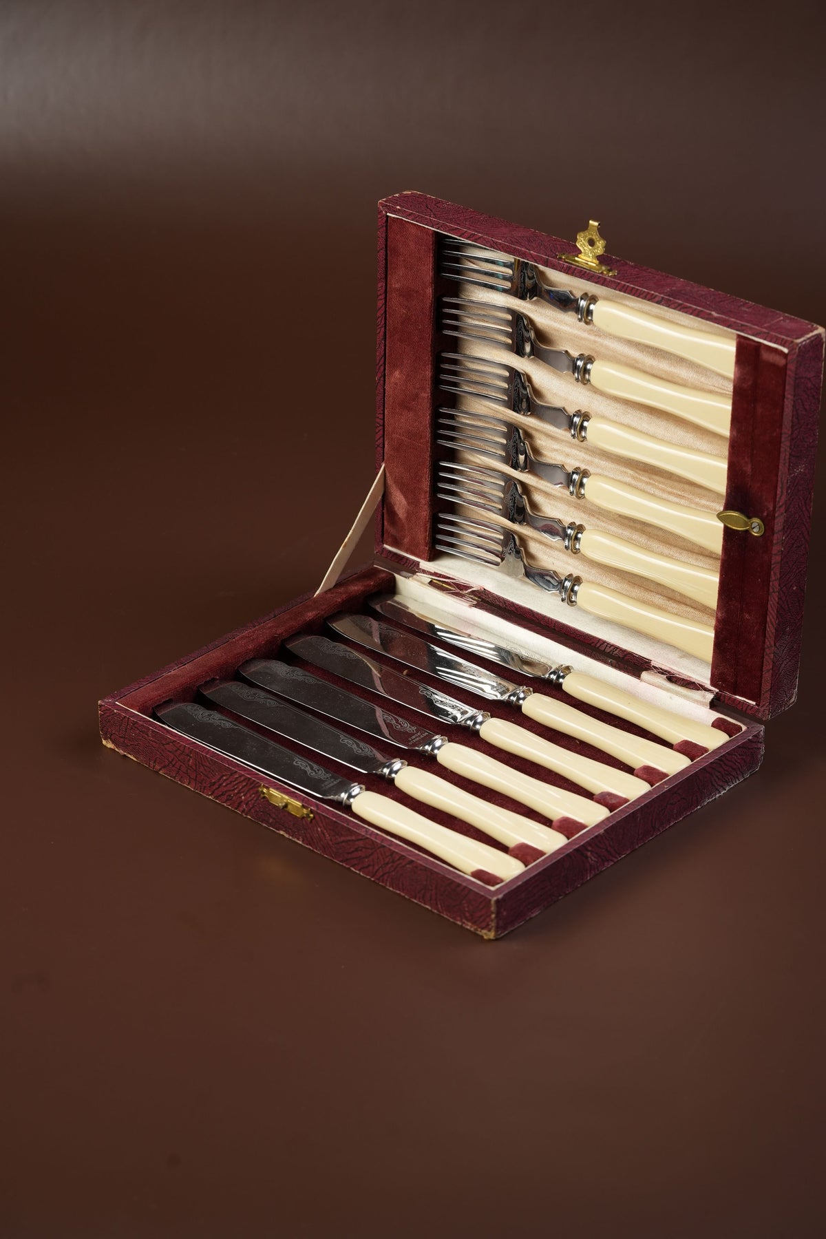 Antique Firth Stainless Knife & Fork Set, Boxed — 12 Pieces