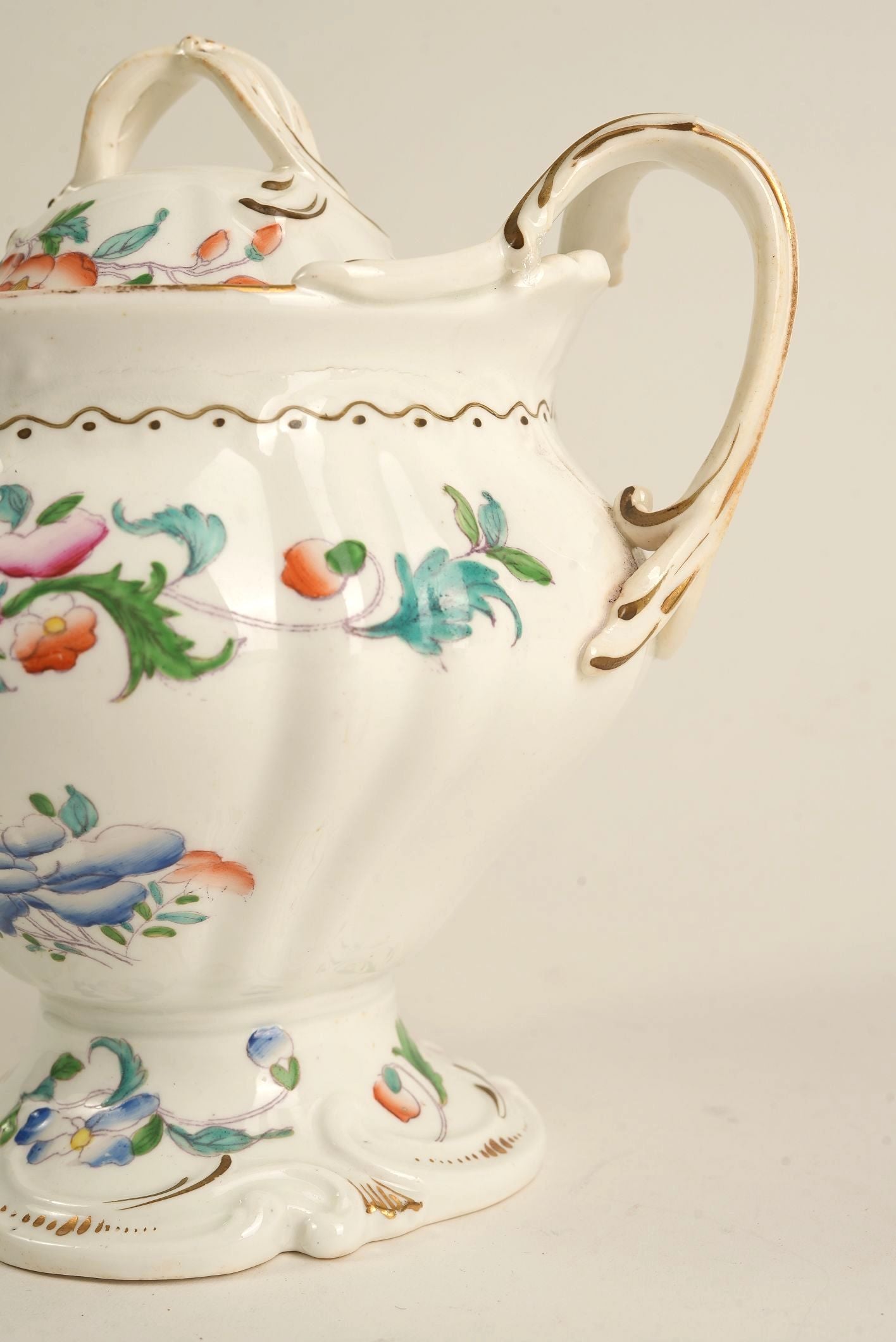 Hand-Painted Porcelain Sugar Bowl with Lid, c. Early 20th Century