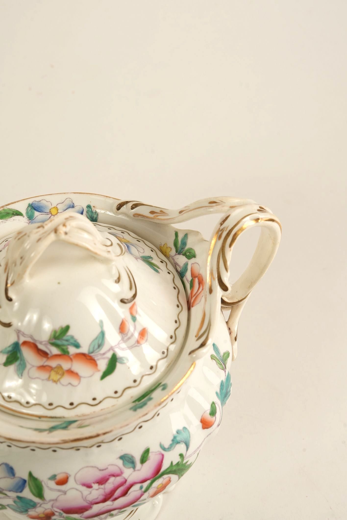 Hand-Painted Porcelain Sugar Bowl with Lid, c. Early 20th Century
