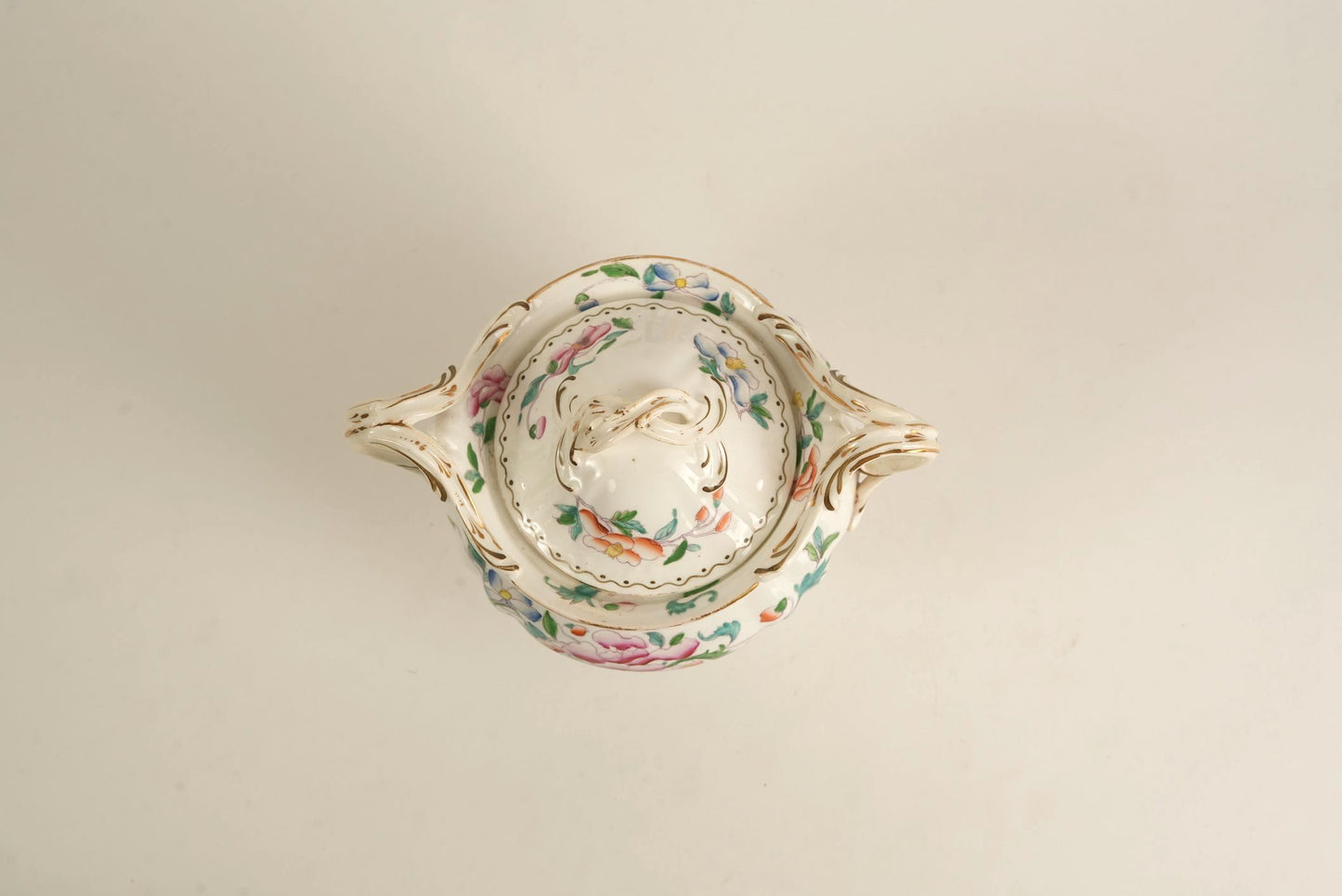 Hand-Painted Porcelain Sugar Bowl with Lid, c. Early 20th Century