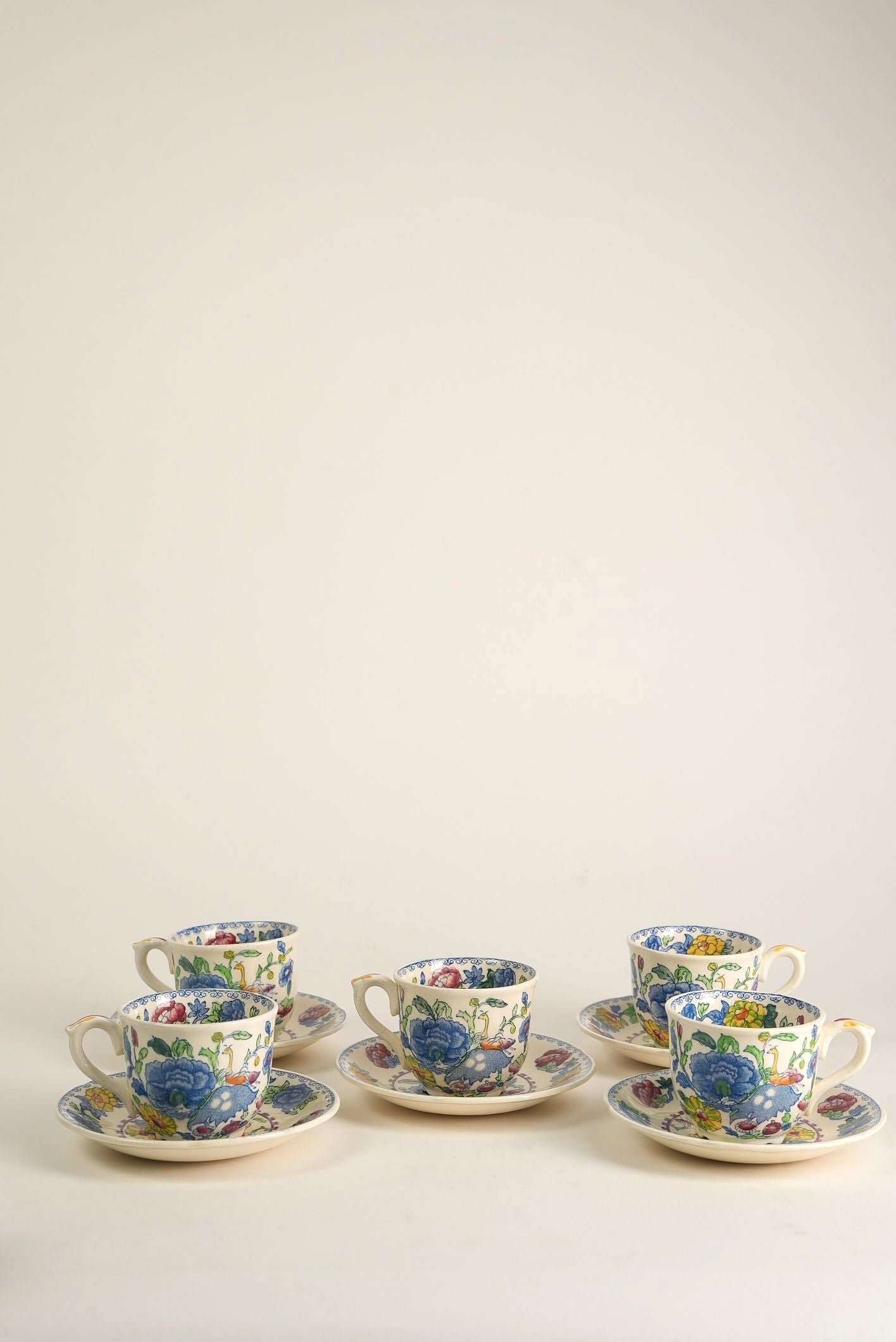 Set of 5 | Vintage Mason's Regency Tea Cups & Saucers