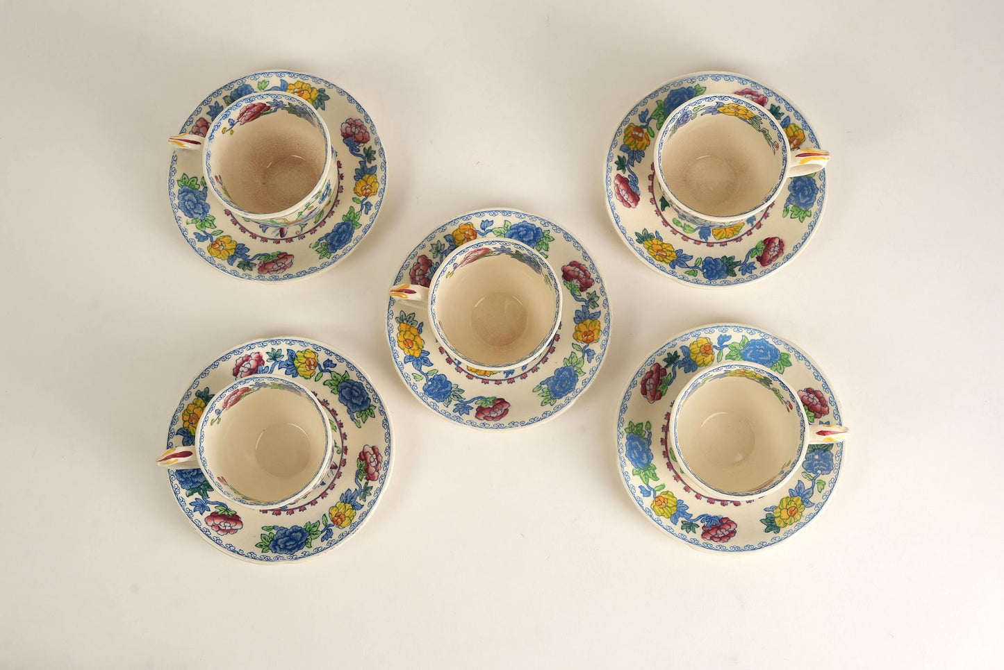 Set of 5 | Vintage Mason's Regency Tea Cups & Saucers