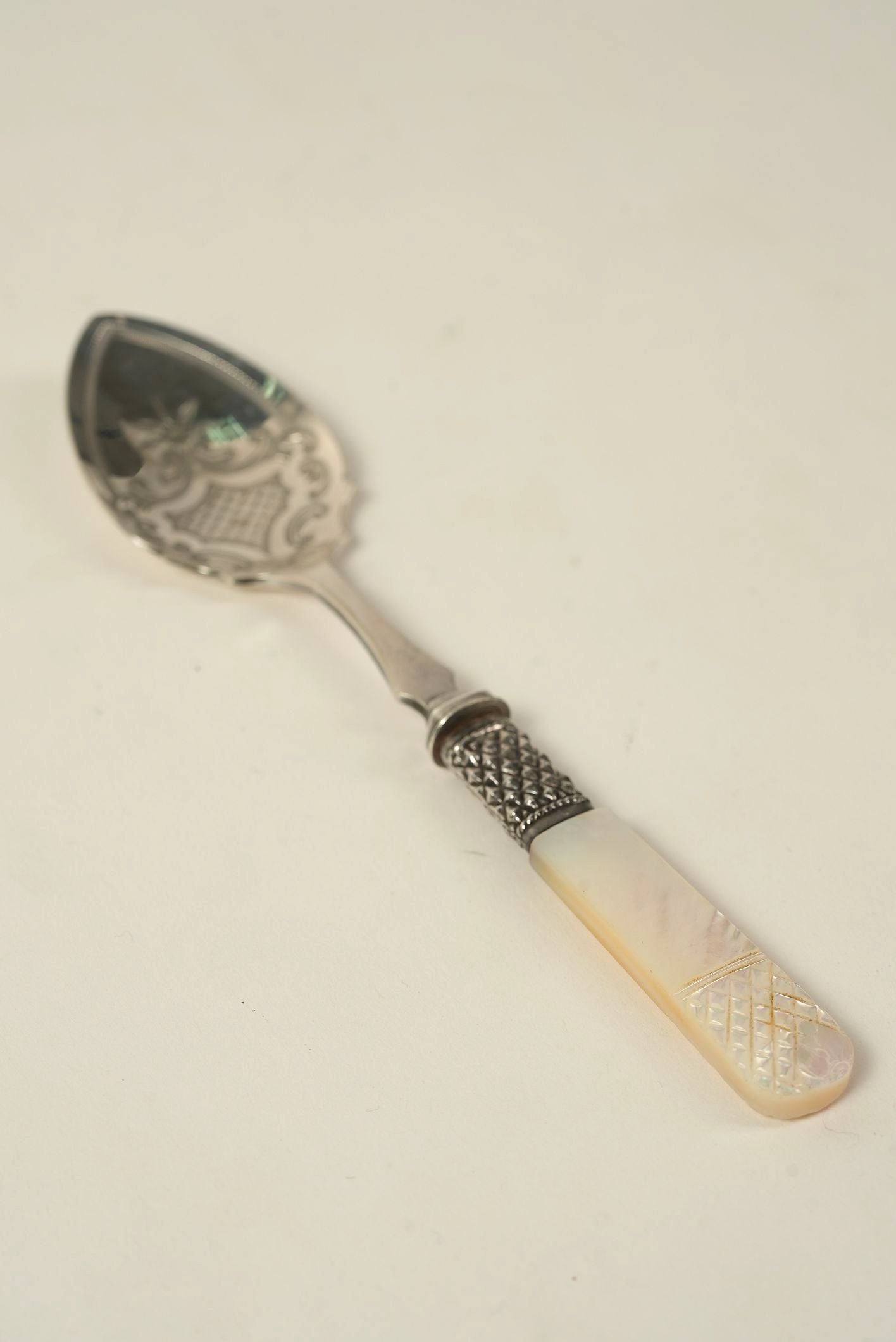 Antique Silver Dessert Server with Mother-of-Pearl Handle