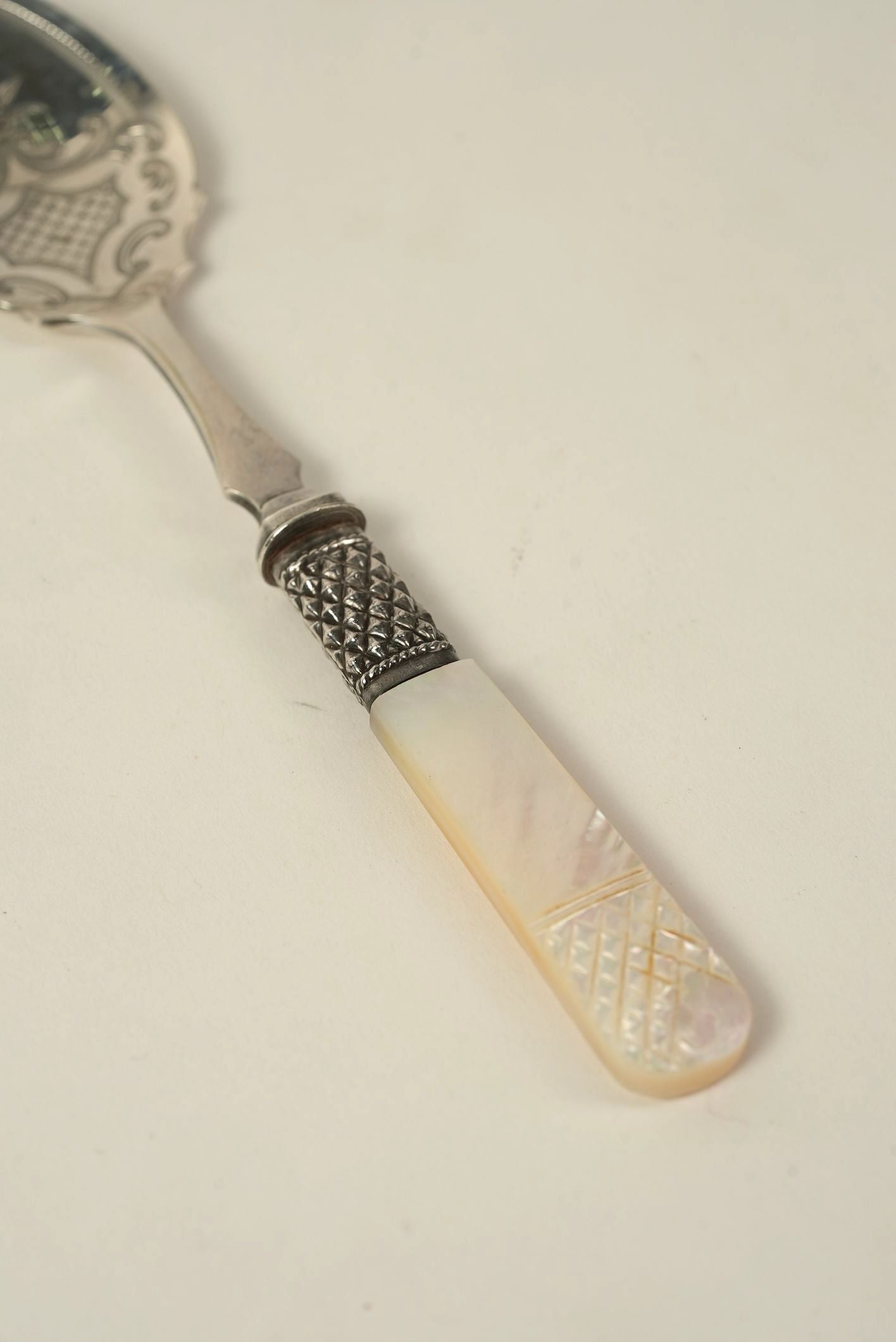 Antique Silver Dessert Server with Mother-of-Pearl Handle