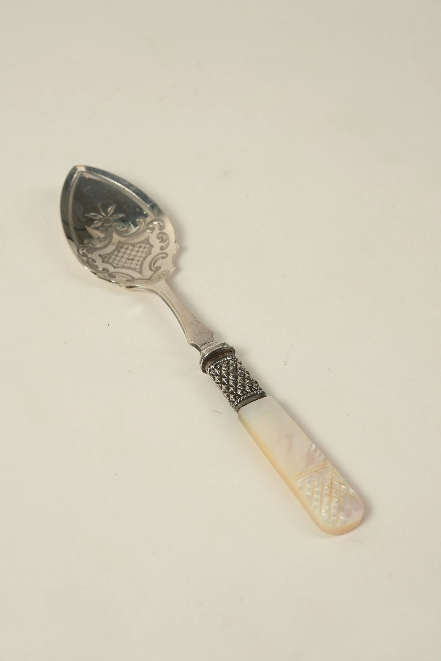 Antique Silver Dessert Server with Mother-of-Pearl Handle