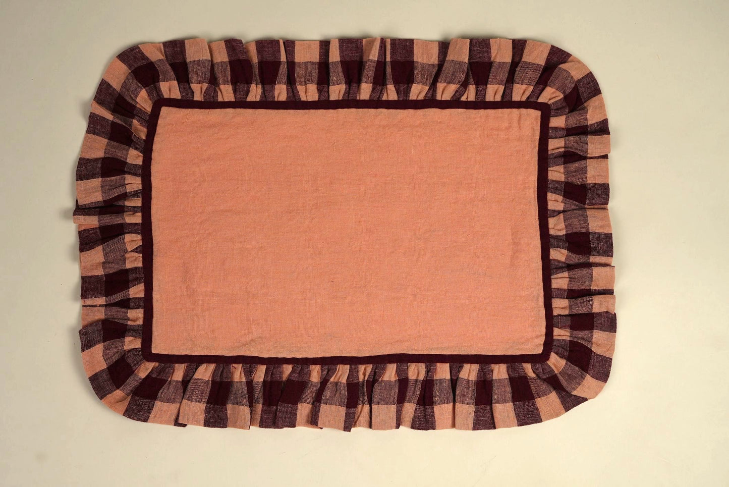 Peach Linen With Gingham Frill Placemats | Set of 2