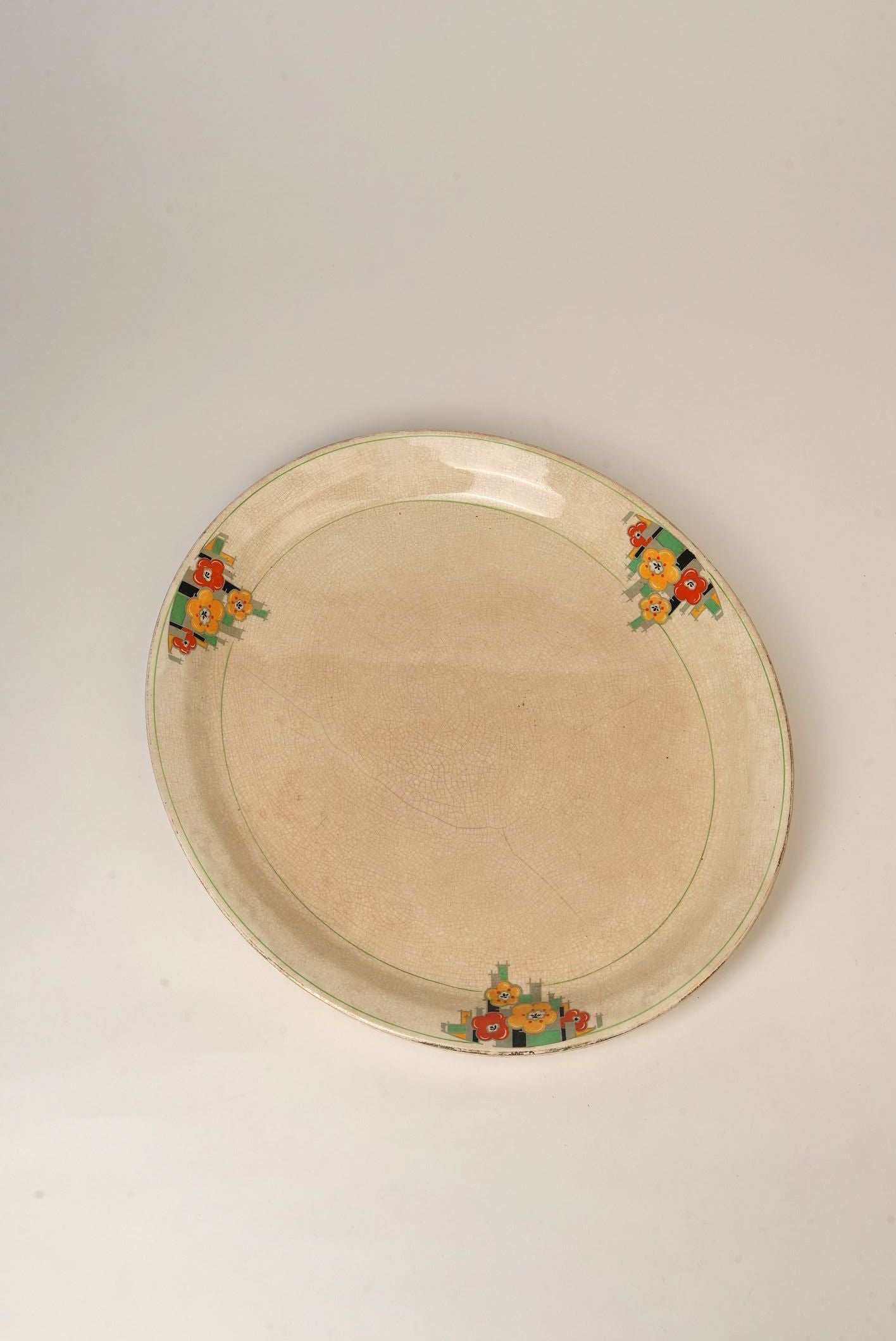 Platter Hand-Painted Art Deco Floral