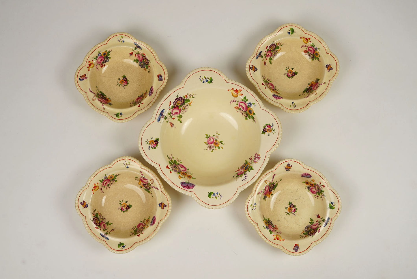 Royal Cauldon Hand-Painted Floral Dessert Bowls, Set of 4