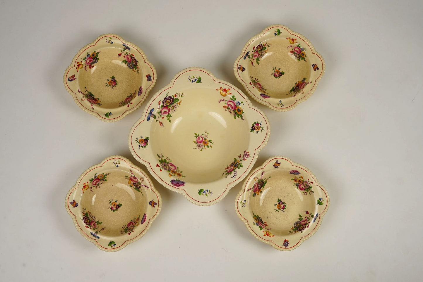 Royal Cauldon Hand-Painted Floral Dessert Bowls, Set of 4