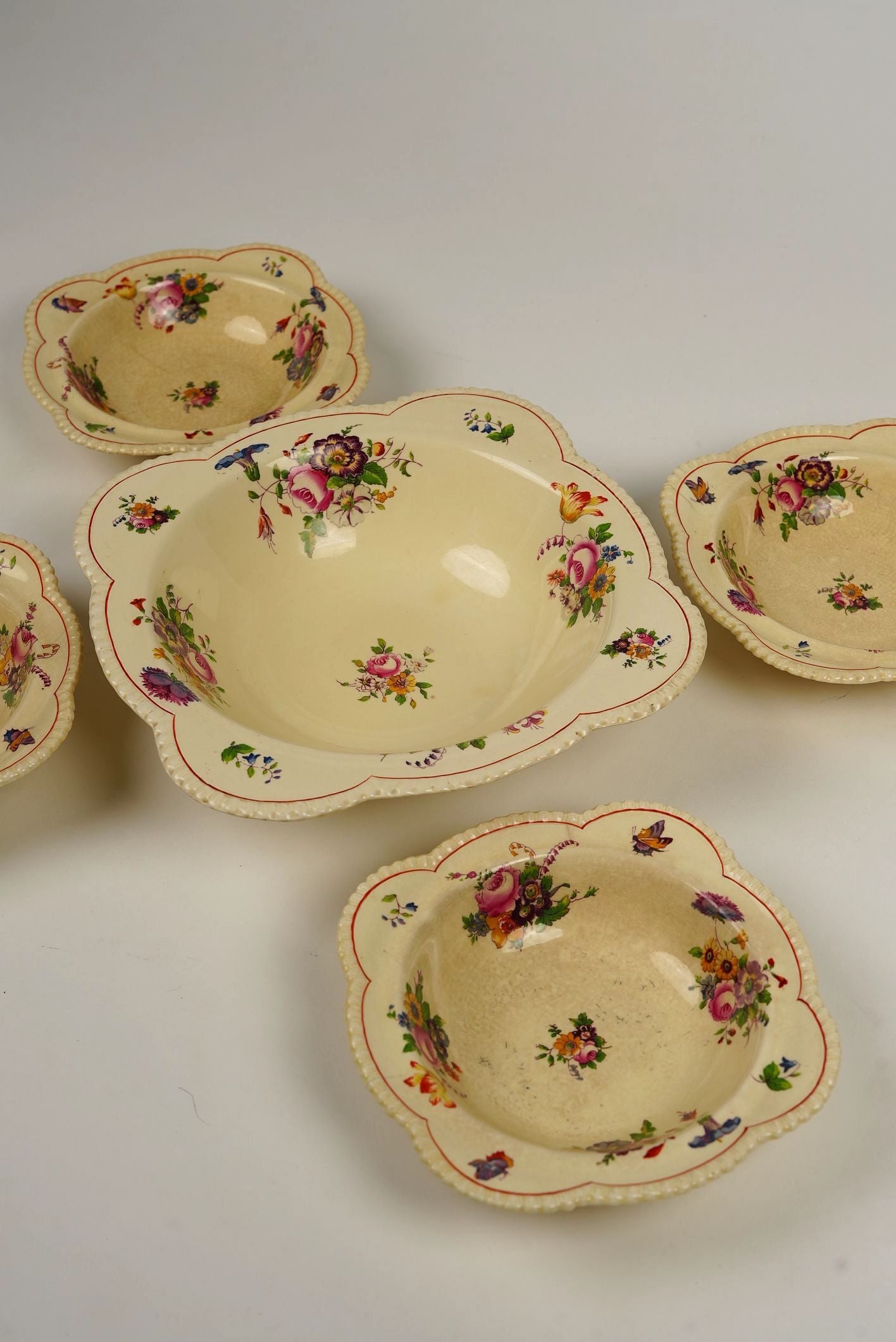 Royal Cauldon Hand-Painted Floral Dessert Bowls, Set of 4