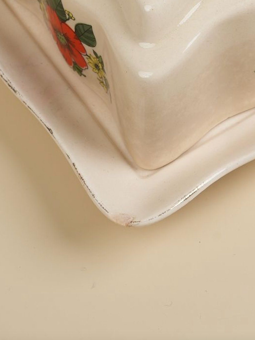 Vintage Red Flower Butter Dish