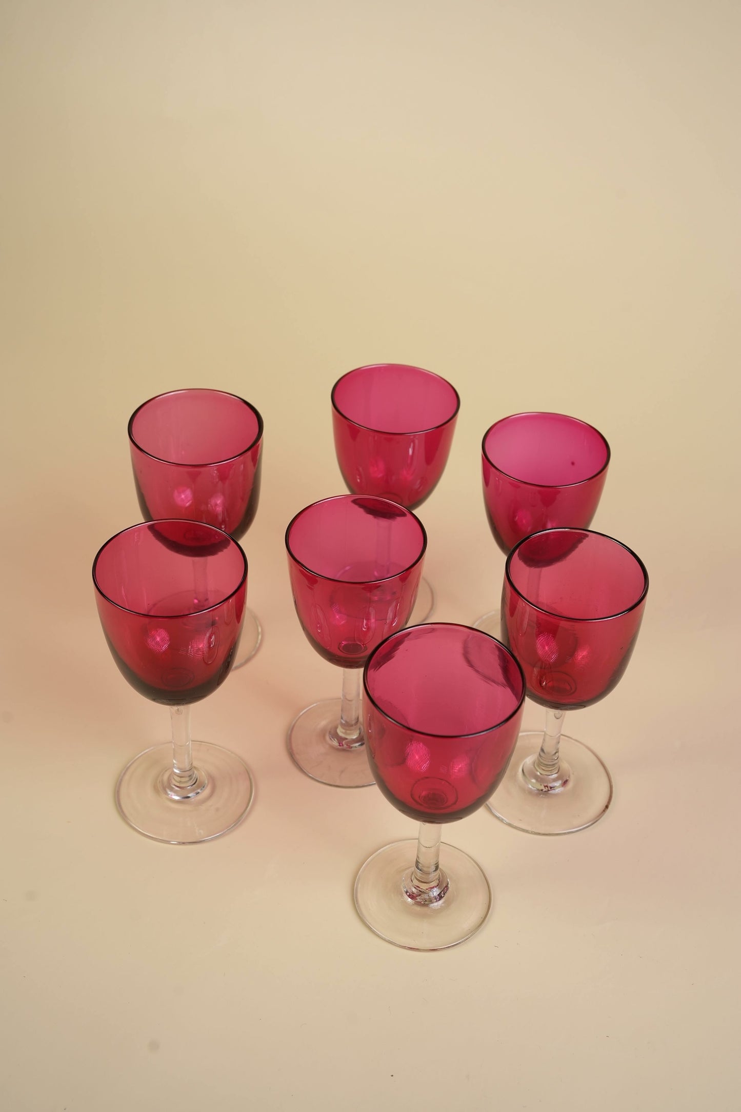 Set of 7 | Victorian Cranberry Glass Wine Glasses