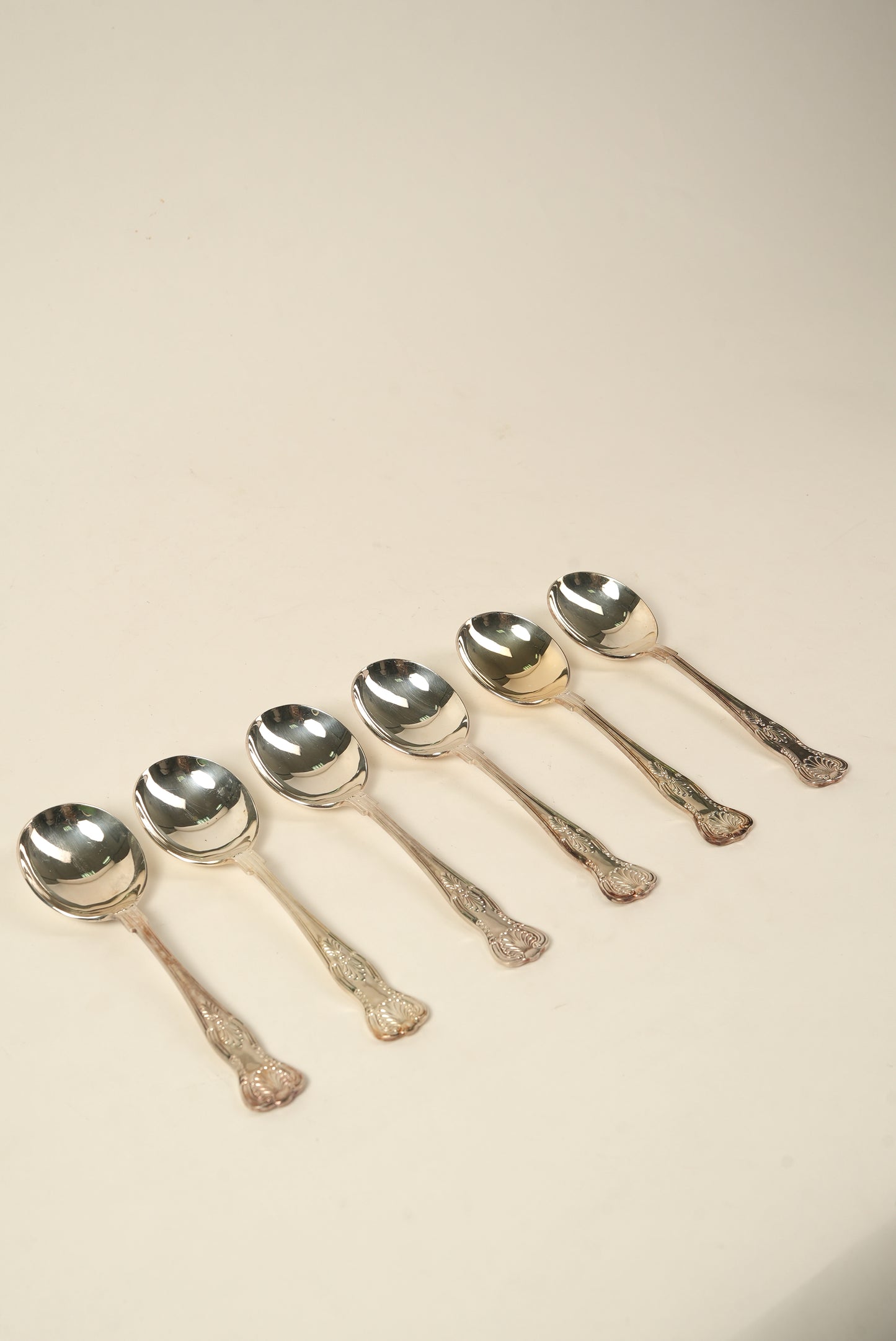 Set of 6 | Vintage Silver-Plated Soup Spoons with Ornate Detailing
