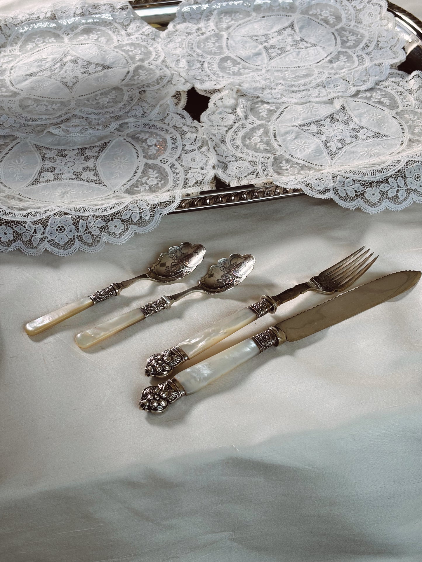 Antique Mother of Pearl Fork & Knife Set
