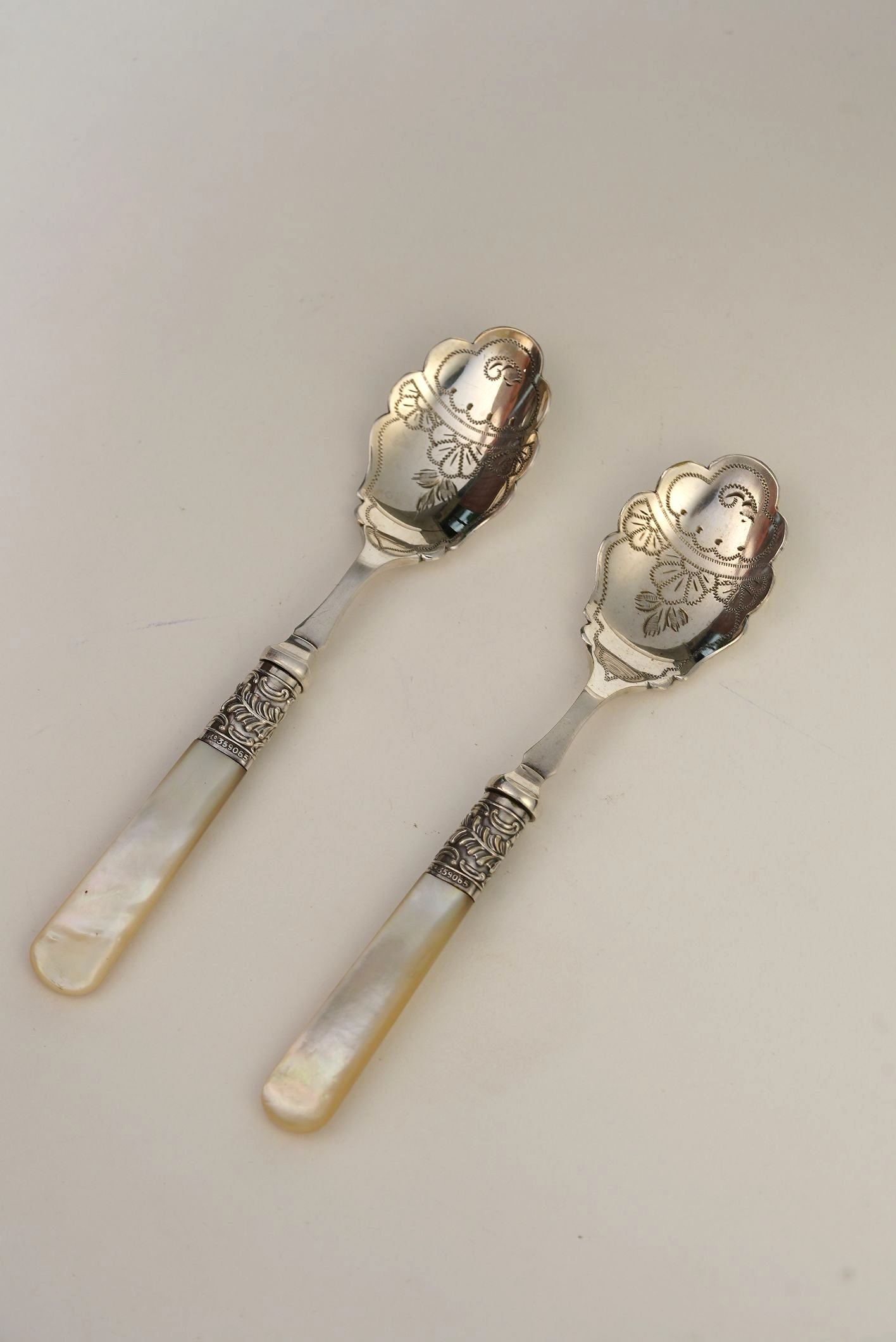 Victorian Silver-Plated Spoons with Mother-of-Pearl Handles | Set of 2