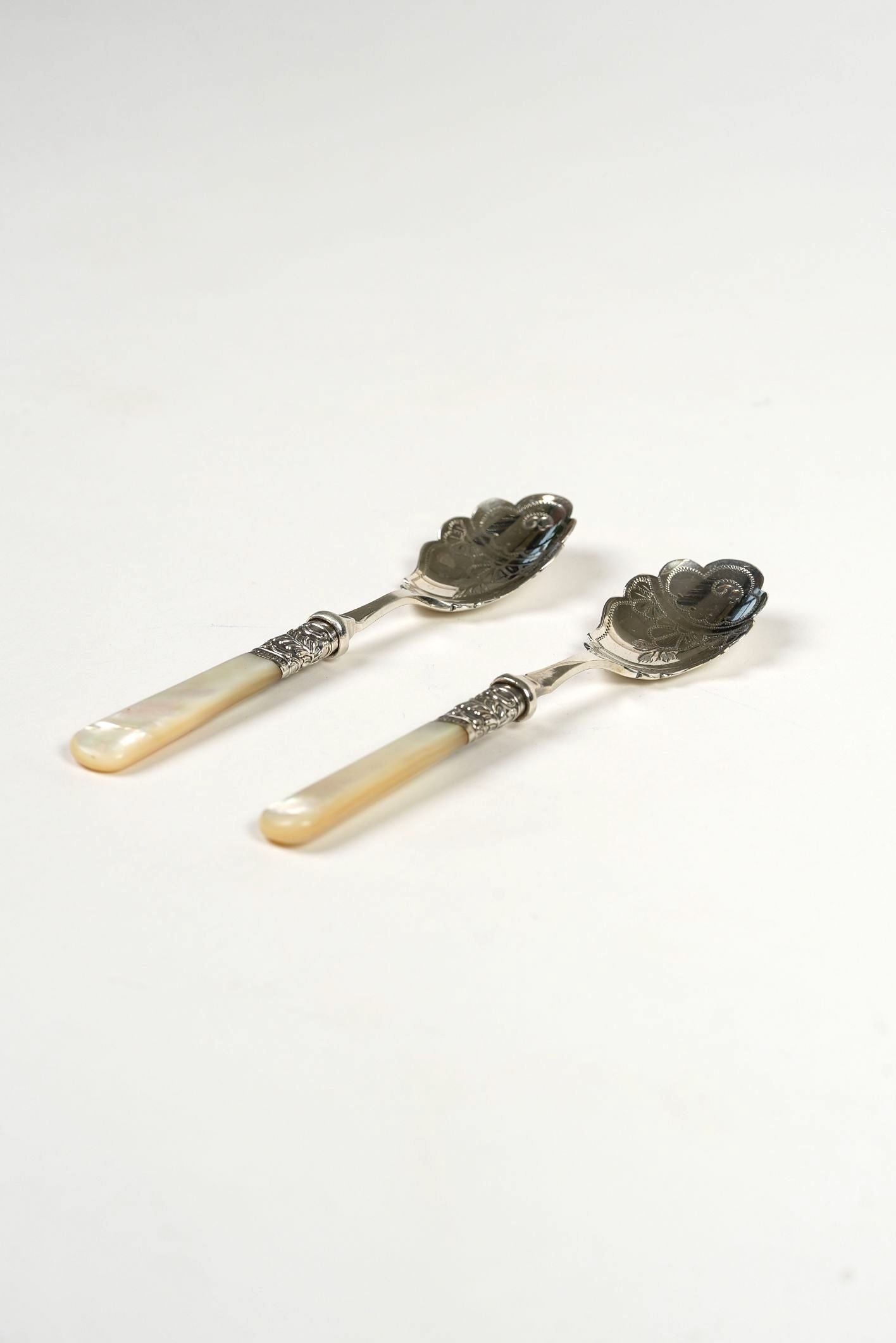 Victorian Silver-Plated Spoons with Mother-of-Pearl Handles | Set of 2