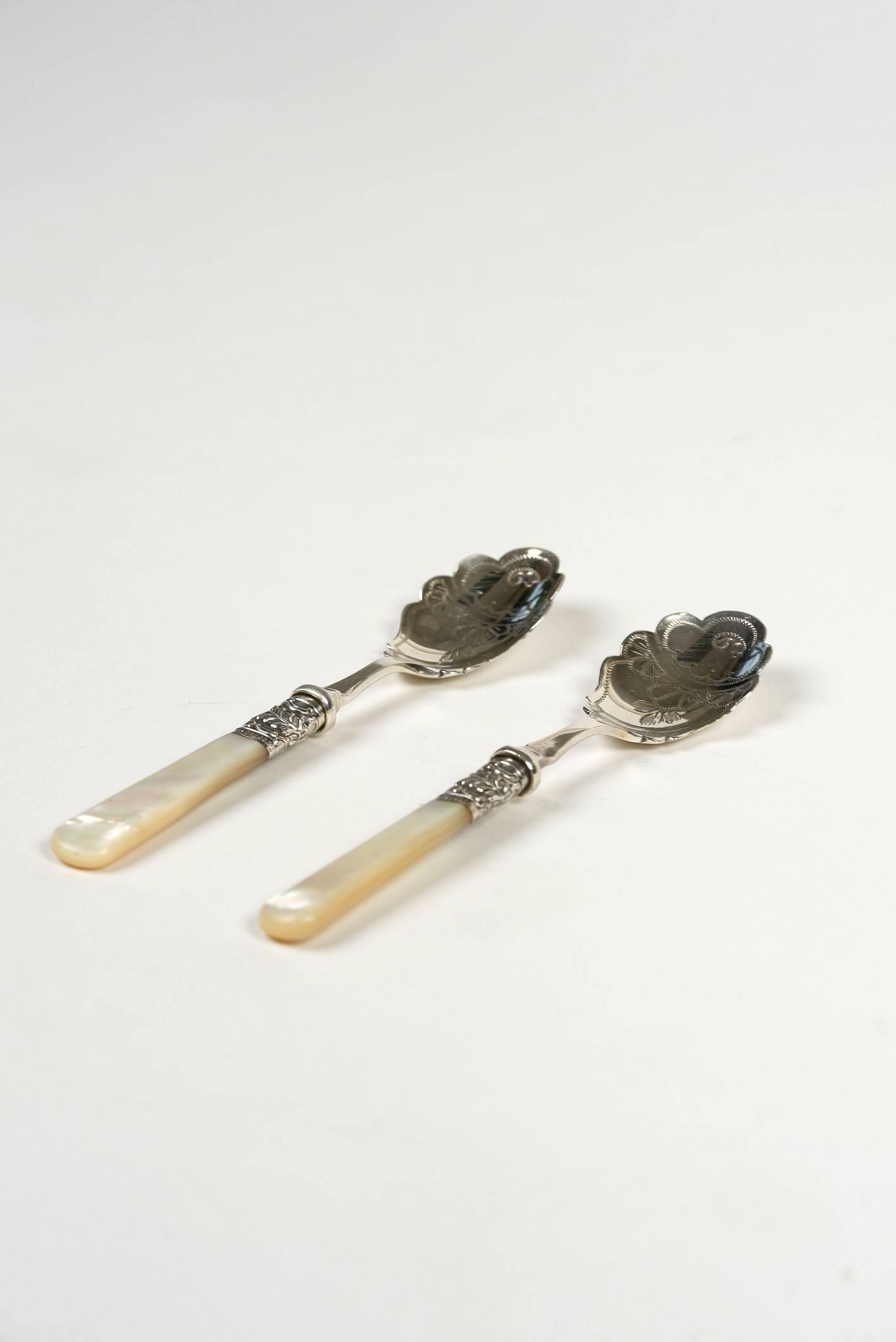 Victorian Silver-Plated Spoons with Mother-of-Pearl Handles | Set of 2