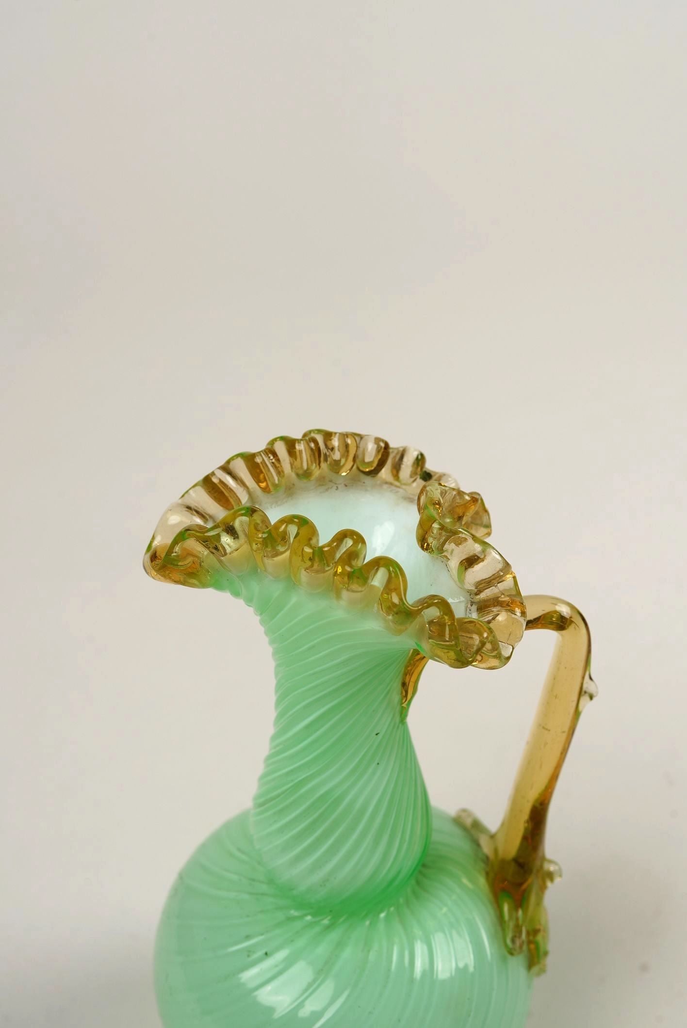 Victorian Uranium Opaline Green Glass Ewer Vase