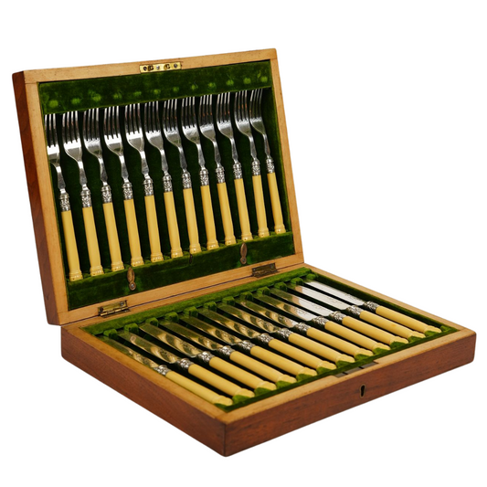 Antique Dinner Forks & Knives with Ornate Handles