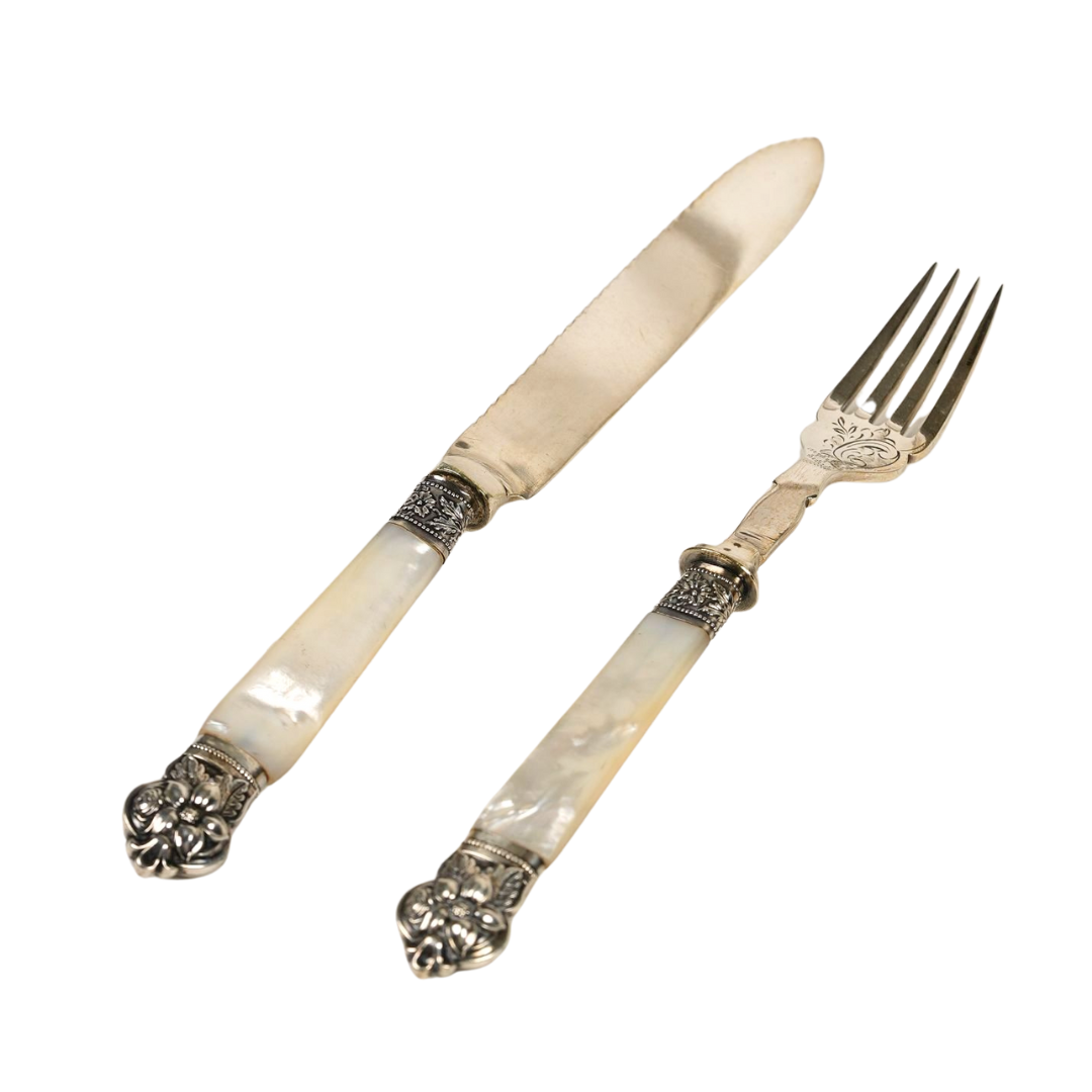 Antique Mother of Pearl Fork & Knife Set