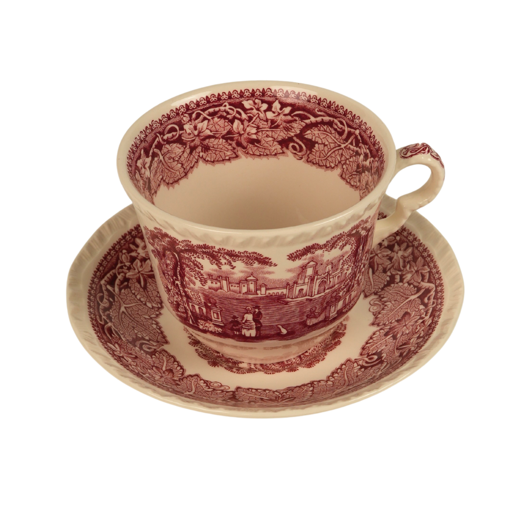 Set of 4 | Antique Mason's Vista Large Tea Cups & Saucers