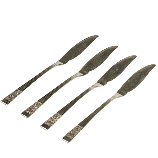 Antique Sliver Plated Floral Butter Knives | Set of 8