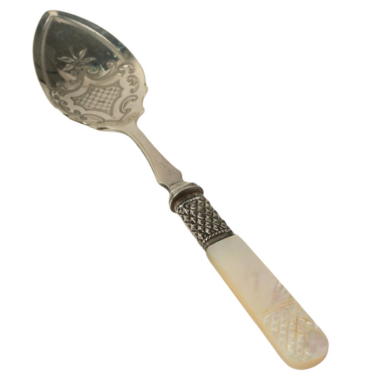 Antique Silver Dessert Server with Mother-of-Pearl Handle