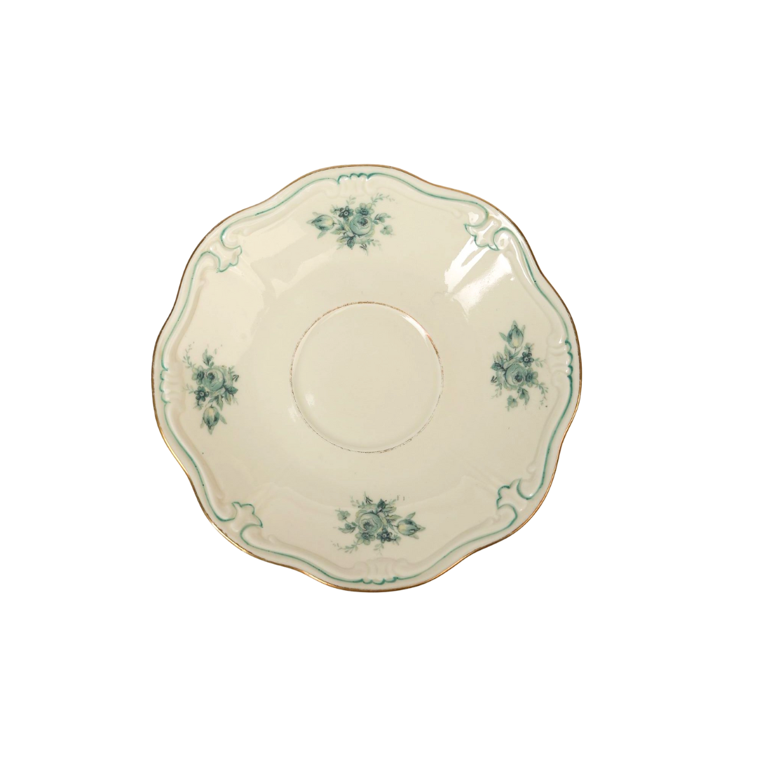 Pair of Teal Garland Saucers with Gilded Rim