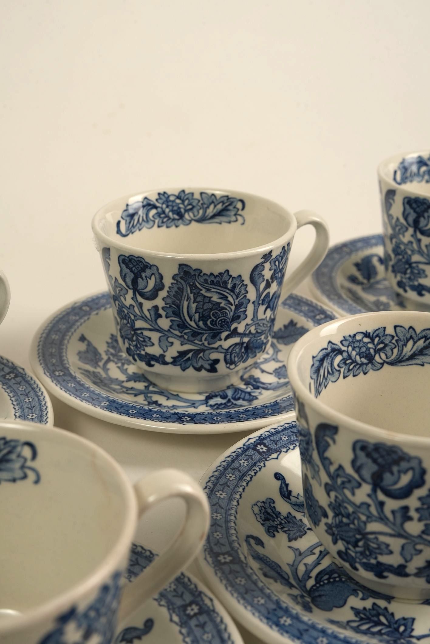 Vintage Ridgway "Jacobean" 14-Piece Ironstone Tea Set, England, c. 1960s