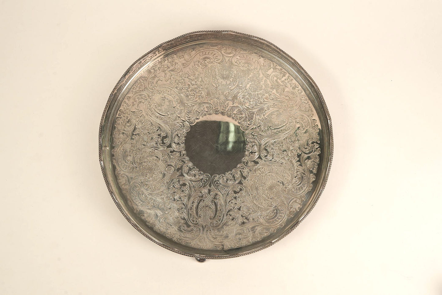 Ornate Silver-Plated Engraved Serving Tray