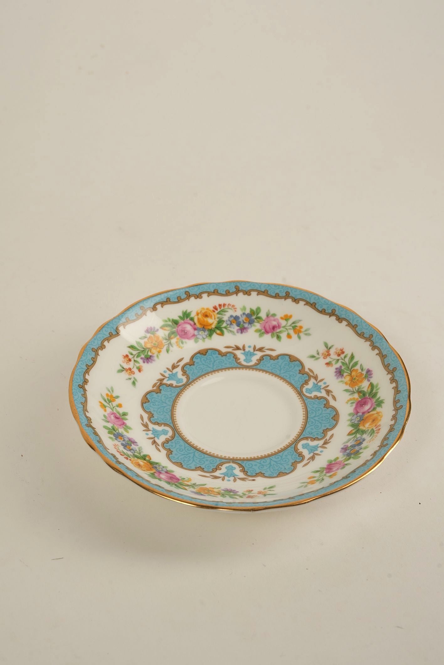 Antique Staffordshire Saucers with Turquoise & Gold Detailing