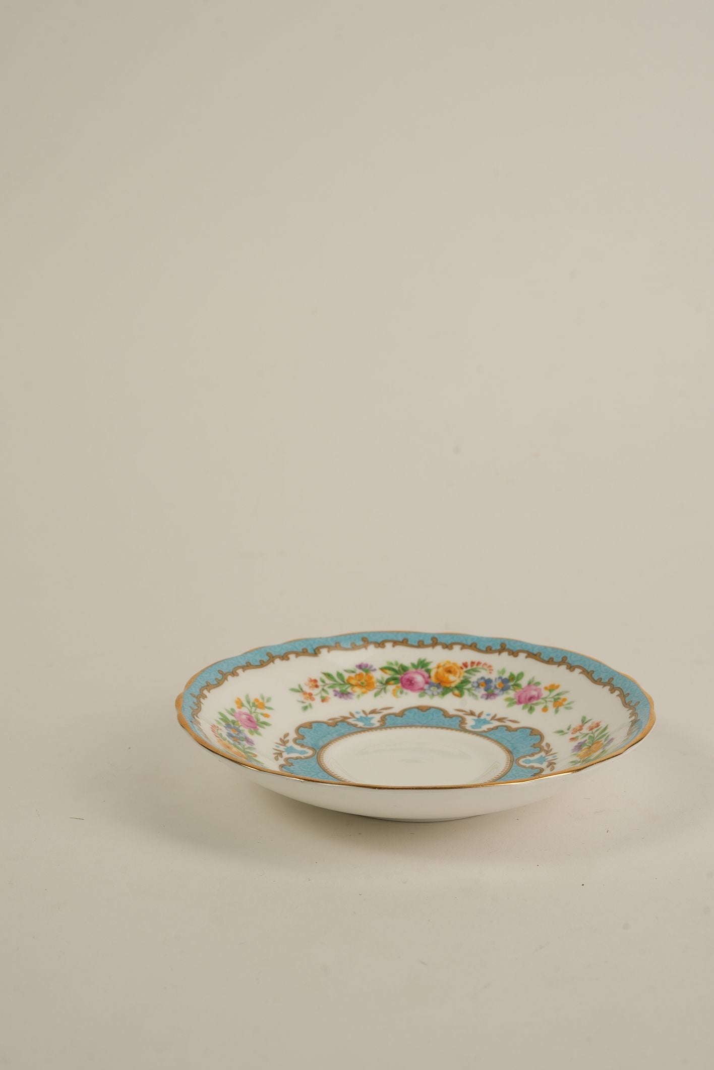 Antique Staffordshire Saucers with Turquoise & Gold Detailing