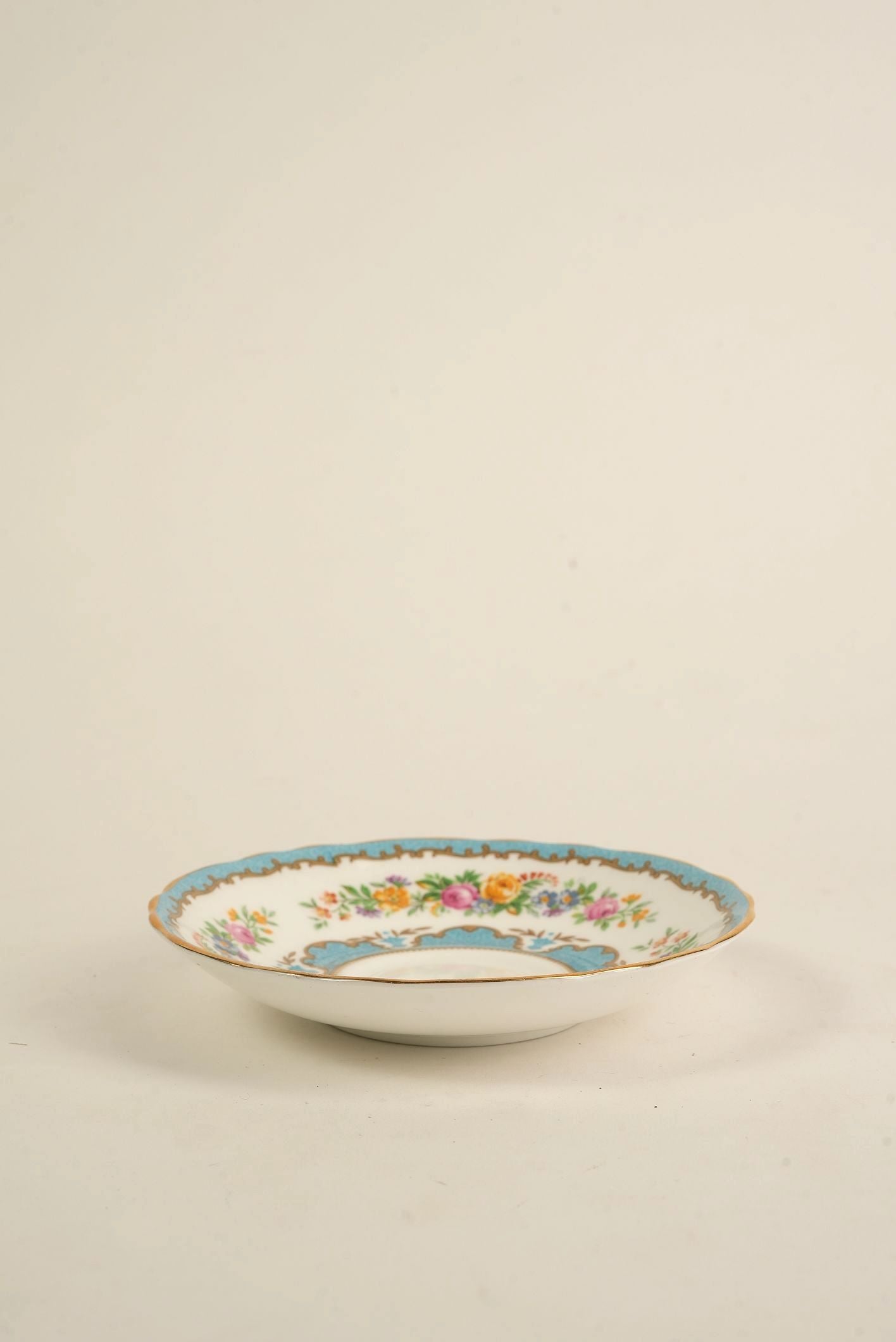 Antique Staffordshire Saucers with Turquoise & Gold Detailing