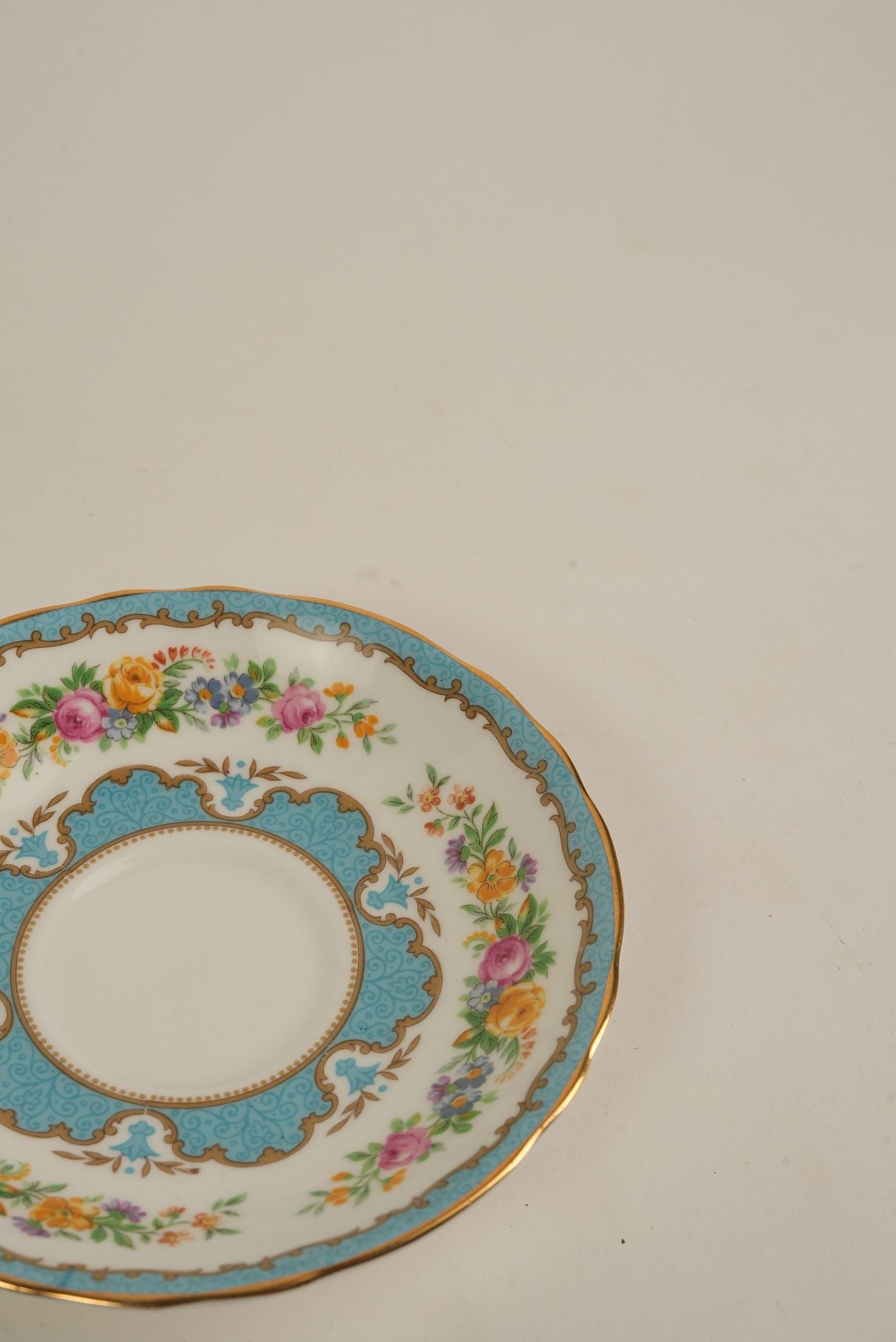 Antique Staffordshire Saucers with Turquoise & Gold Detailing