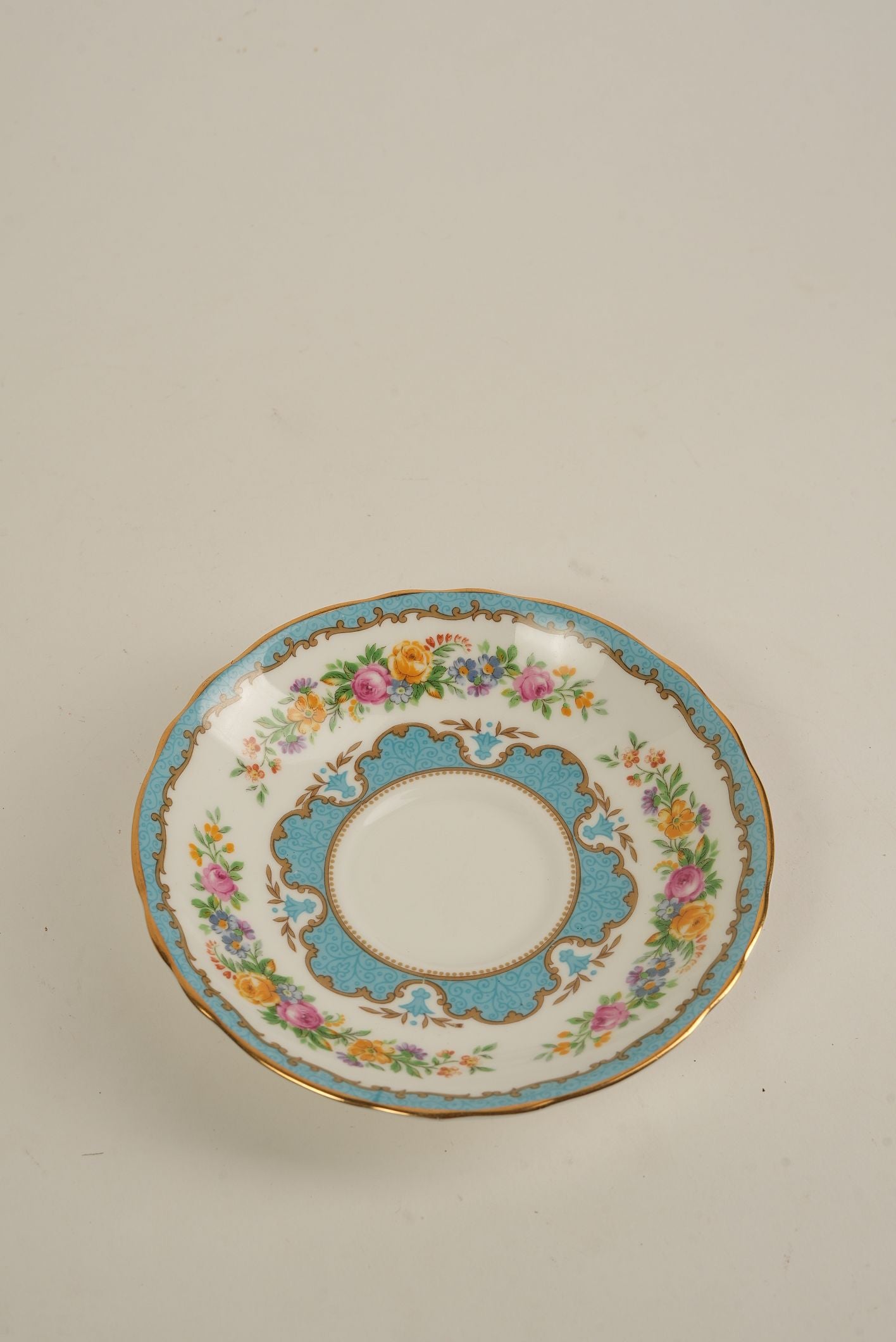 Antique Staffordshire Saucers with Turquoise & Gold Detailing