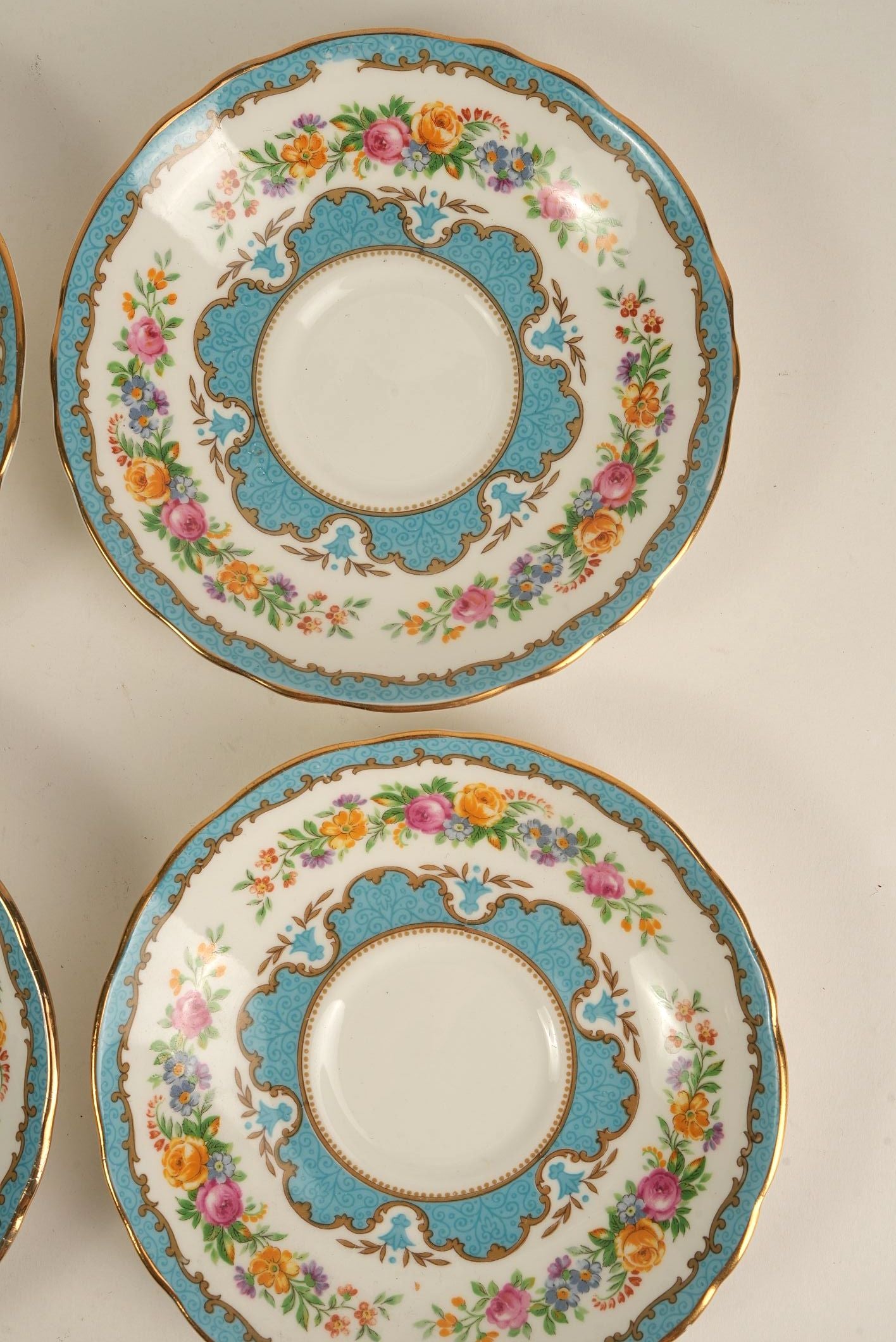 Antique Staffordshire Saucers with Turquoise & Gold Detailing