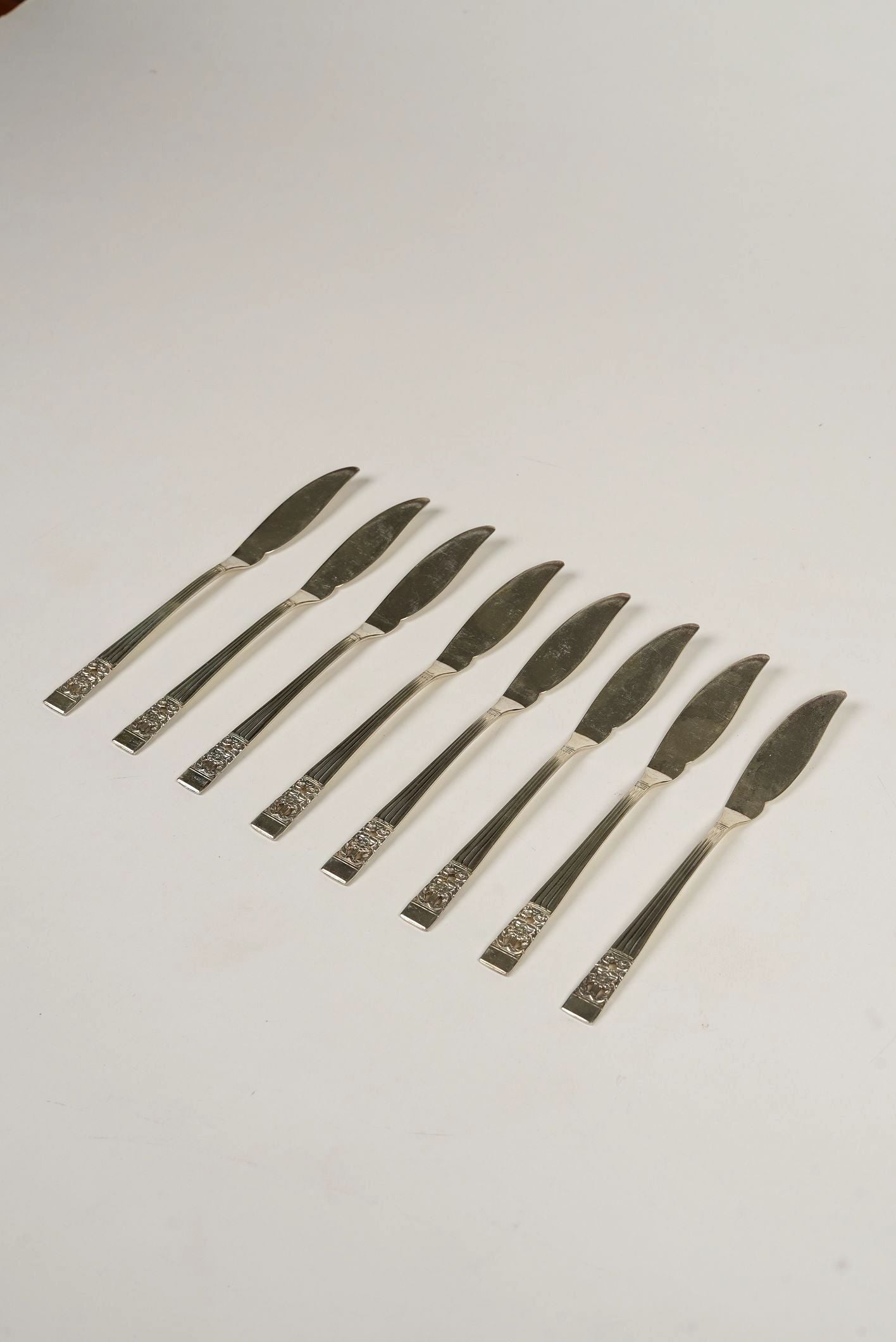 Antique Sliver Plated Floral Butter Knives | Set of 8