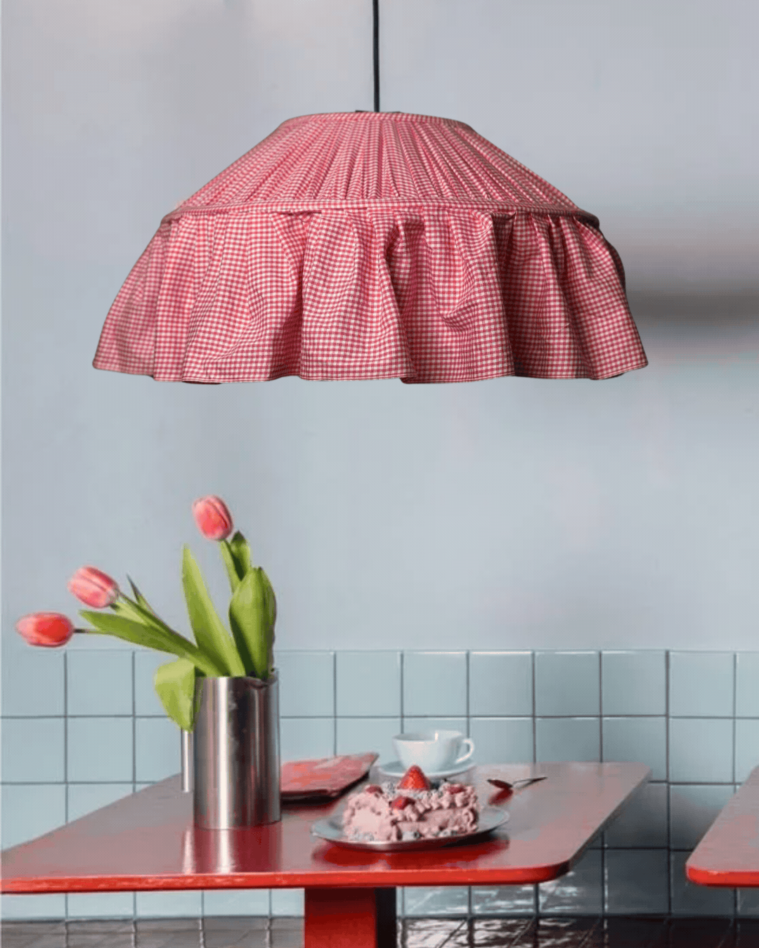 Pleated Gingham Hanging Lampshade